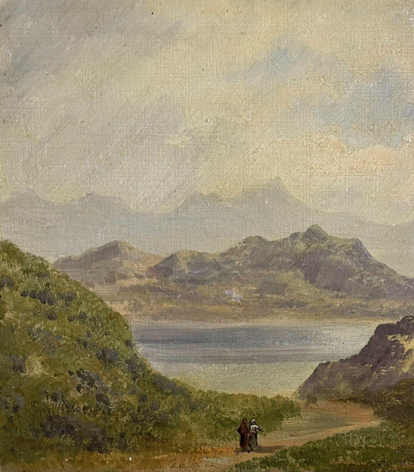 Peinture à l'huile écossaise du début du 19e siècle Figures dans un paysage dramatique des Highlands - Victorien Painting par 19thC Scottish