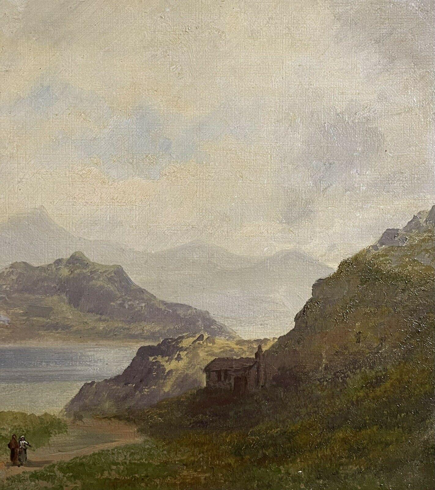 Peinture à l'huile écossaise du début du 19e siècle Figures dans un paysage dramatique des Highlands - Marron Landscape Painting par 19thC Scottish