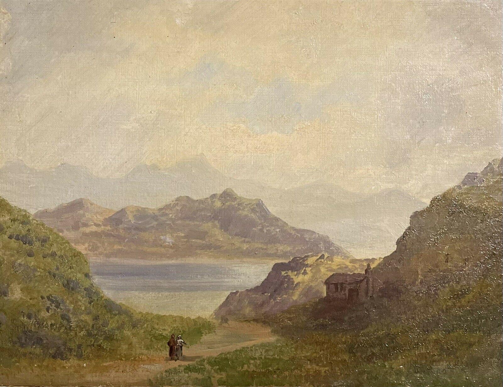 Early 19th Century Scottish Oil Painting Figures in Dramatic Highlands Landscape - Brown Landscape Painting by 19thC Scottish