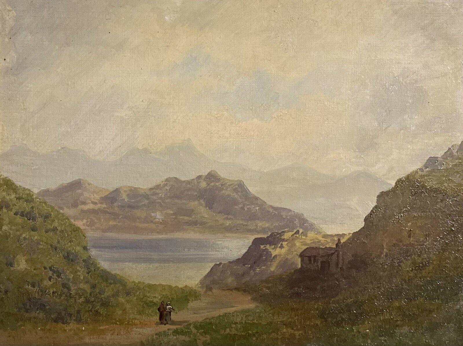 Early 19th Century Scottish Oil Painting Figures in Dramatic Highlands Landscape