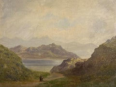 Early 19th Century Scottish Oil Painting Figures in Dramatic Highlands Landscape