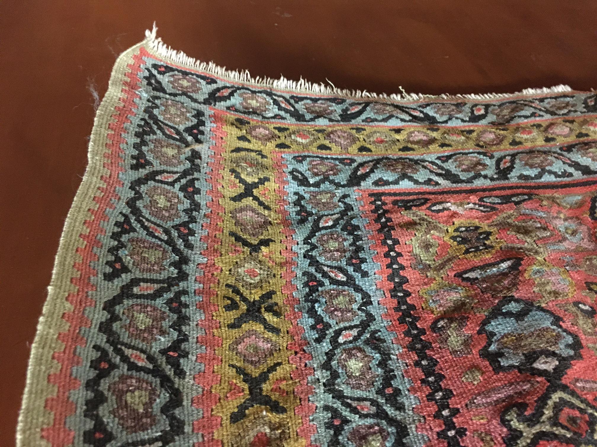 Hand-Woven 19thc Senneh Kilim Handwoven Flat Weave Carpet For Sale
