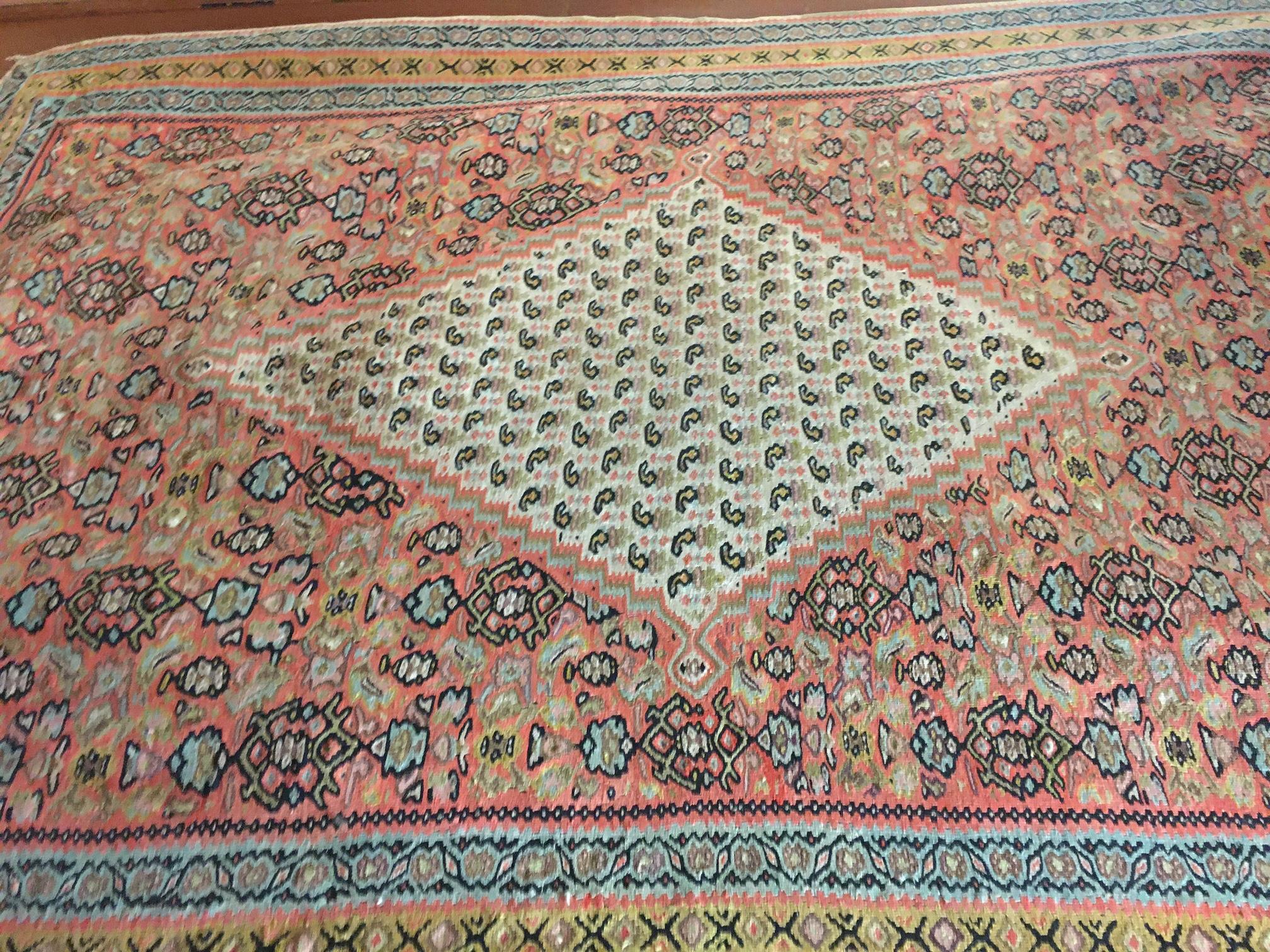 Late 19th Century 19thc Senneh Kilim Handwoven Flat Weave Carpet For Sale