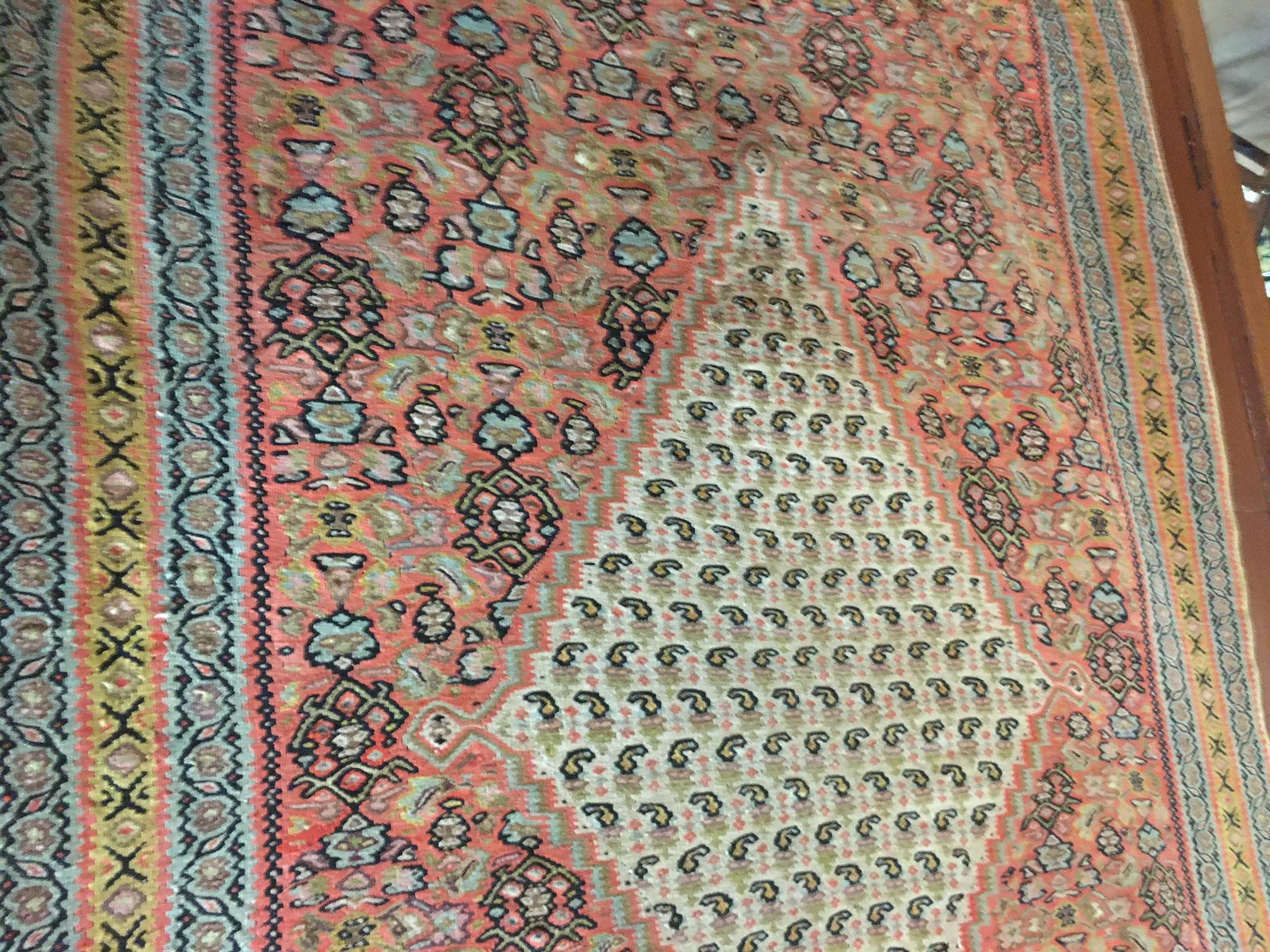 Wool 19thc Senneh Kilim Handwoven Flat Weave Carpet For Sale