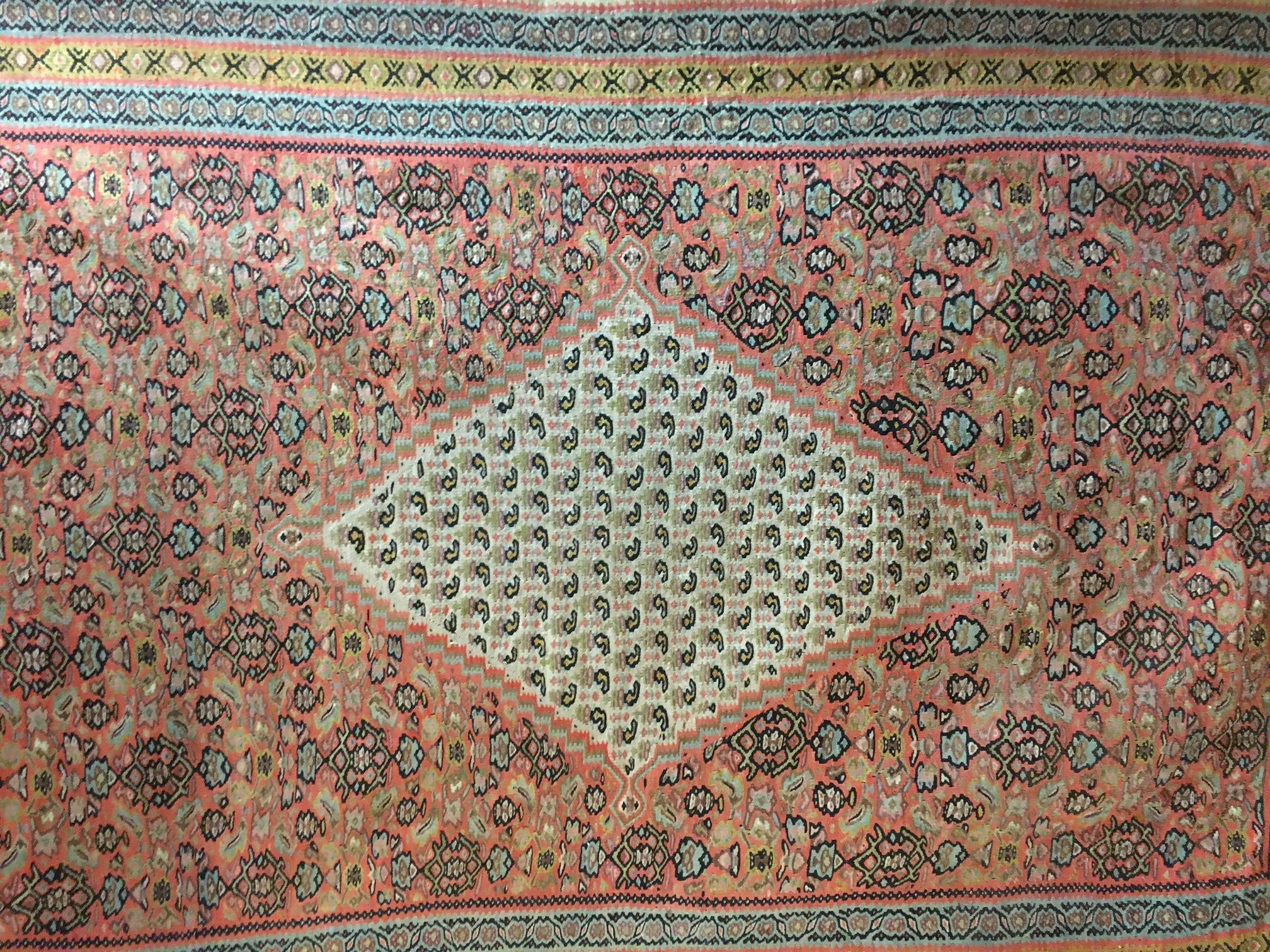 19thc Senneh Kilim Handwoven Flat Weave Carpet For Sale 1