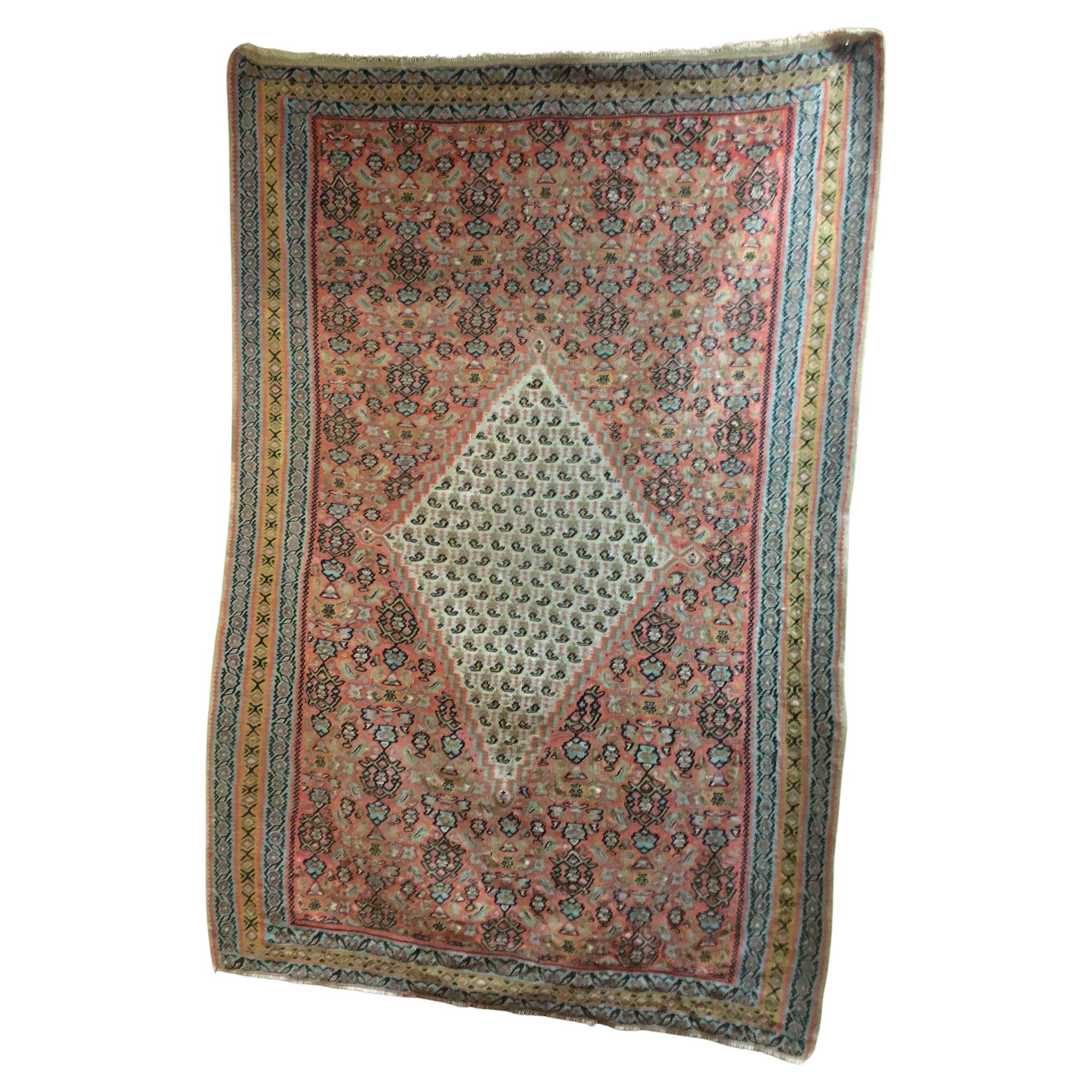 19thc Senneh Kilim Handwoven Flat Weave Carpet