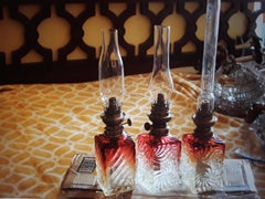 19thc Set 0f Similar Baccarat Rose Teinte Oil Lamps Beautiful & Ready to Restore