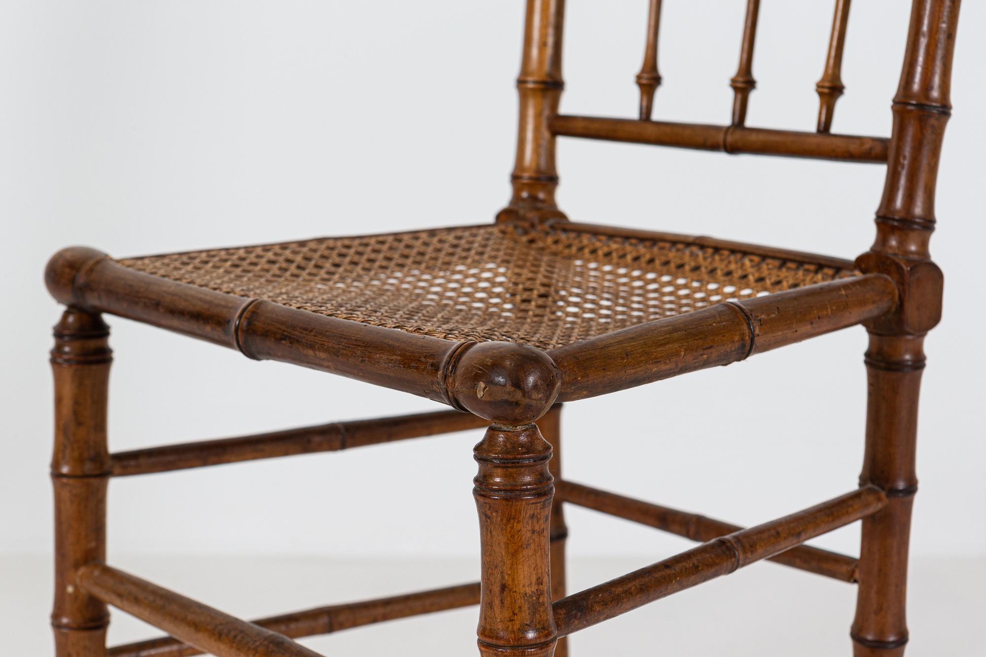 19thC Set of 4 French Faux Bamboo Rattan Chairs For Sale 5