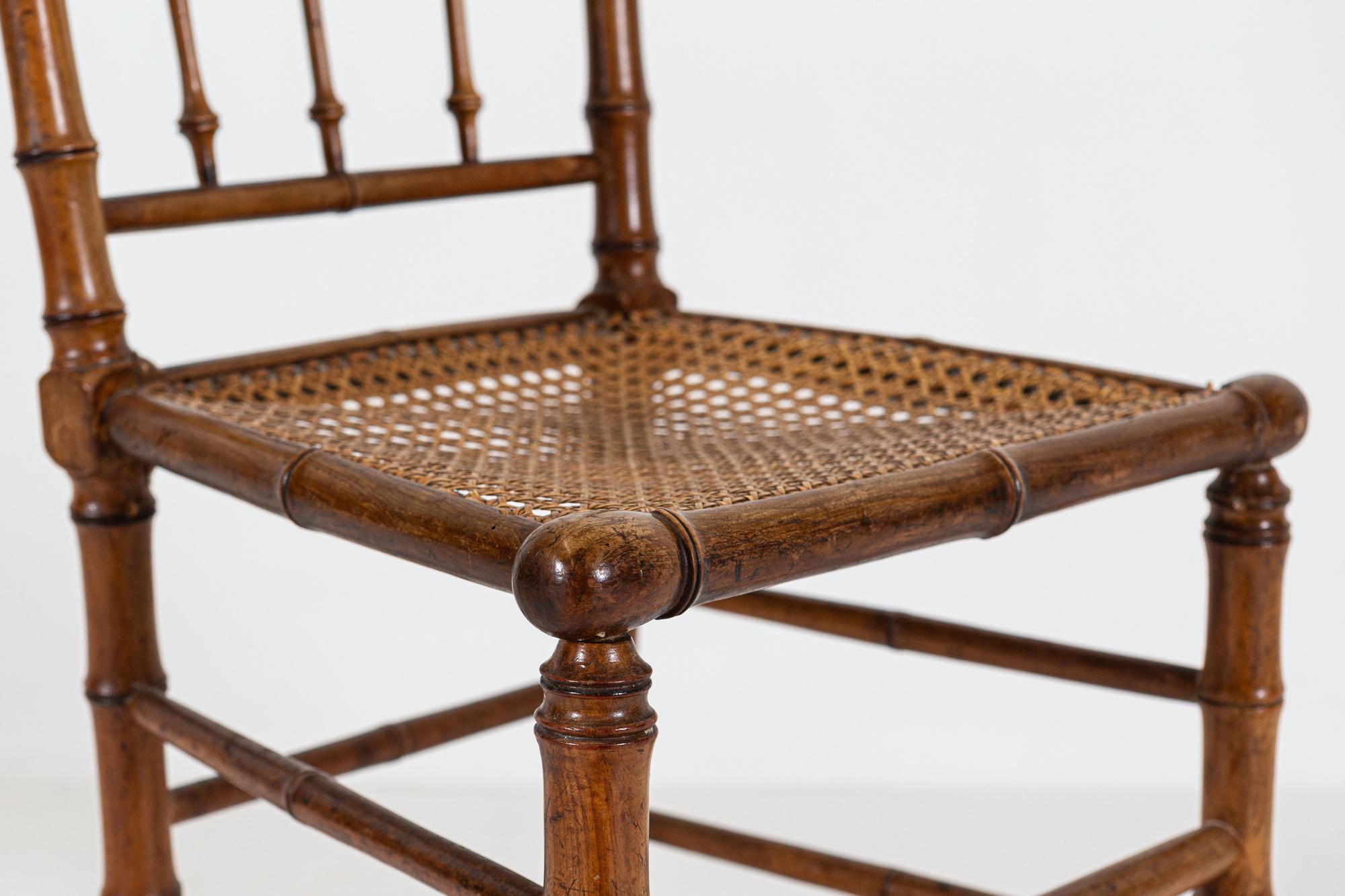 19th Century 19thC Set of 4 French Faux Bamboo Rattan Chairs For Sale