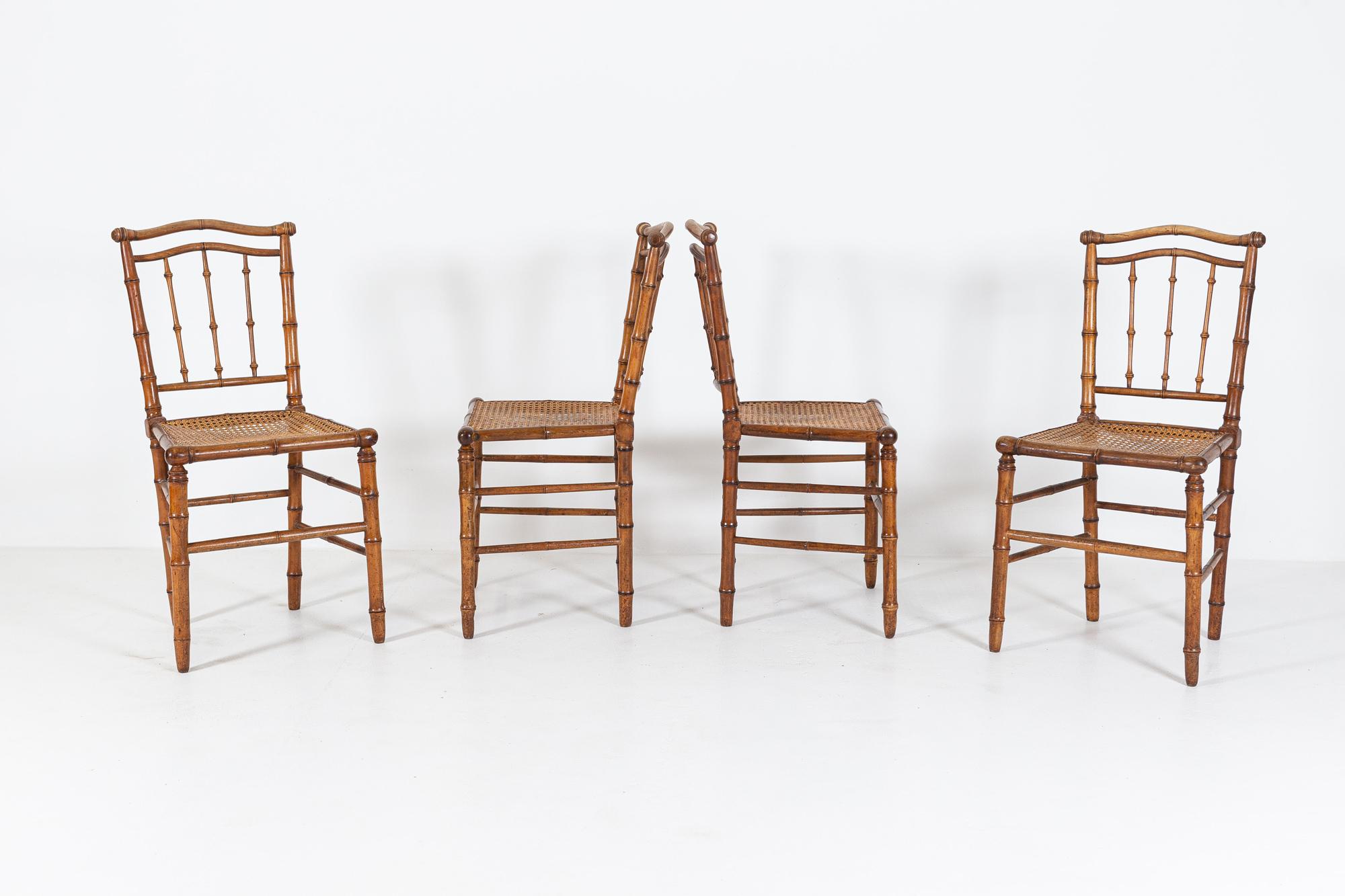 19thC Set of 4 French Faux Bamboo Rattan Chairs 3
