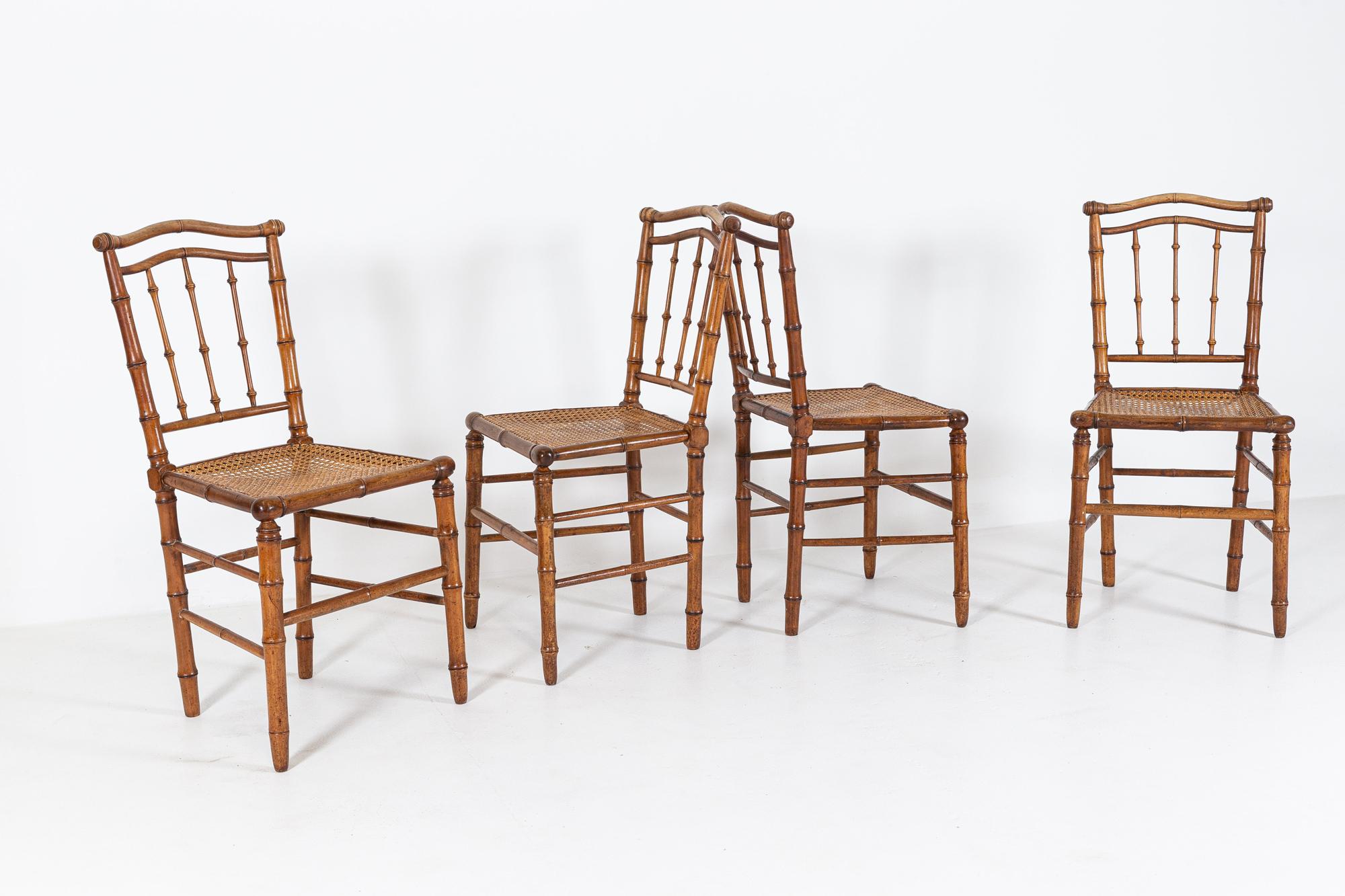 19. Jahrhundert Satz von 4 Französisch Faux Bambus Rattan Stühle 5