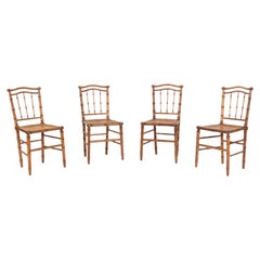 19thC Set of 4 French Faux Bamboo Rattan Chairs