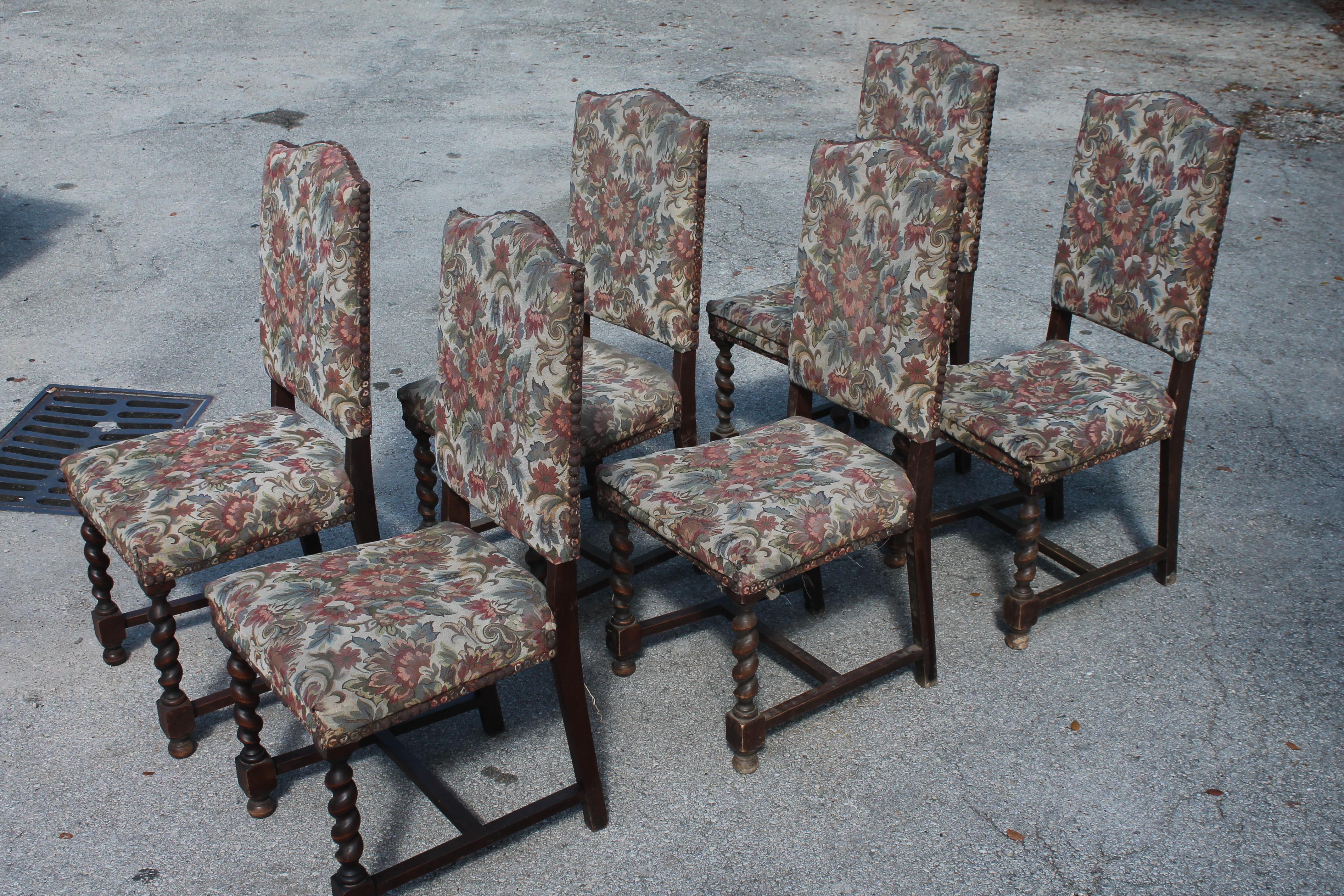 19thc Set of 6 French Louis XIV Carved Oak Tall Back Dining Chairs For Sale 5
