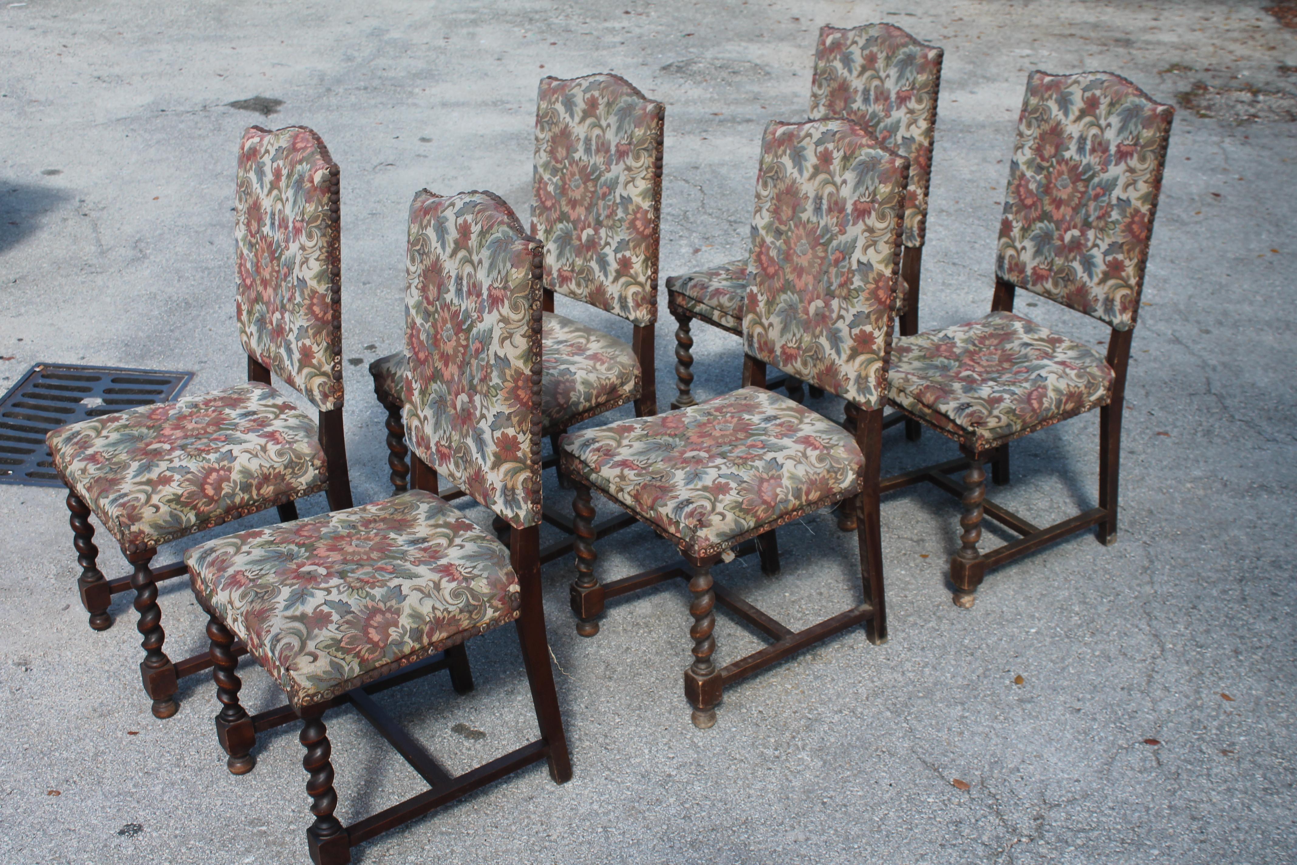 19thc Set of 6 French Louis XIV Carved Oak Tall Back Dining Chairs For Sale 6