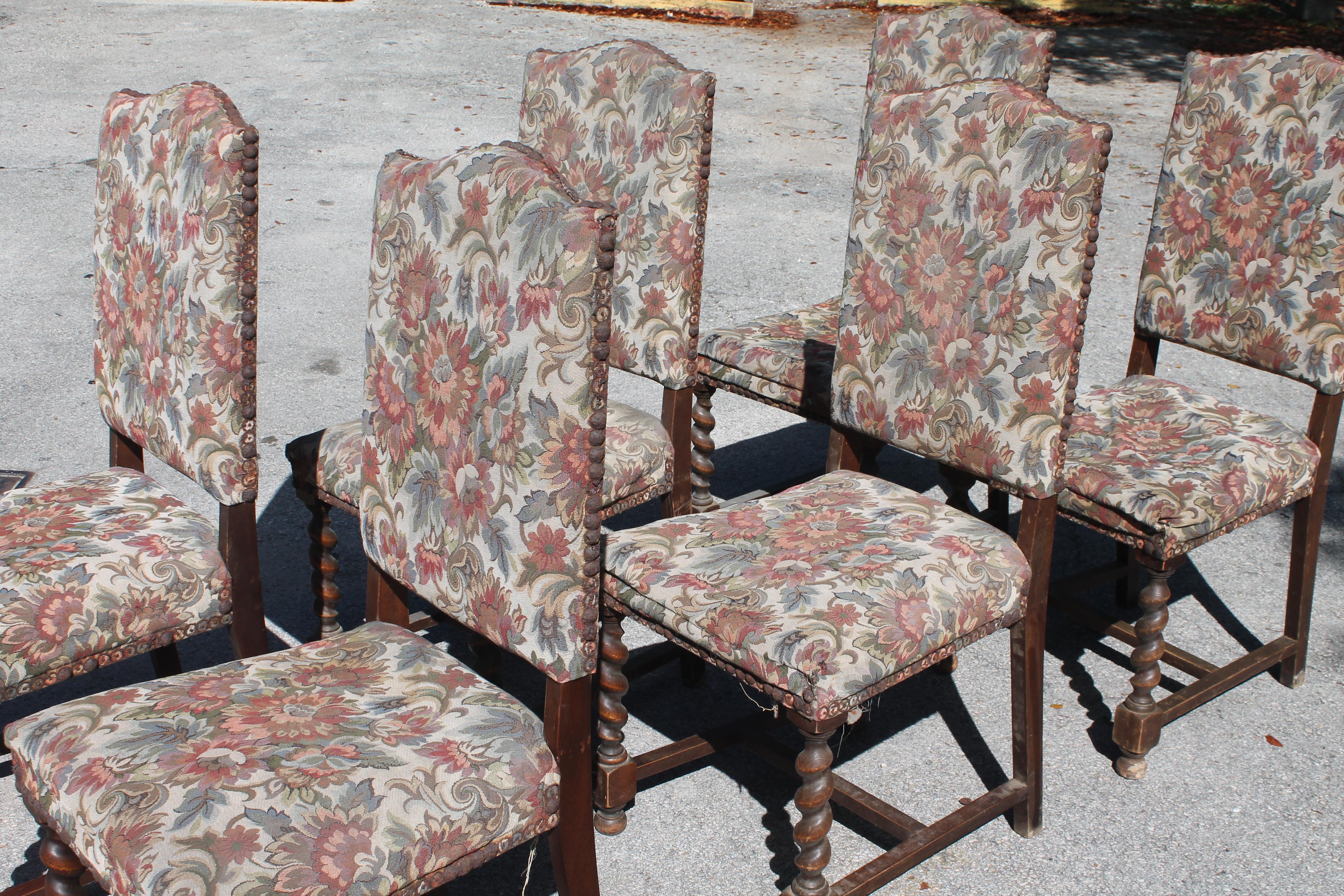Francese Set di 6 sedie da pranzo francesi con schienale alto in Oak Oak intagliato del XIX secolo in vendita