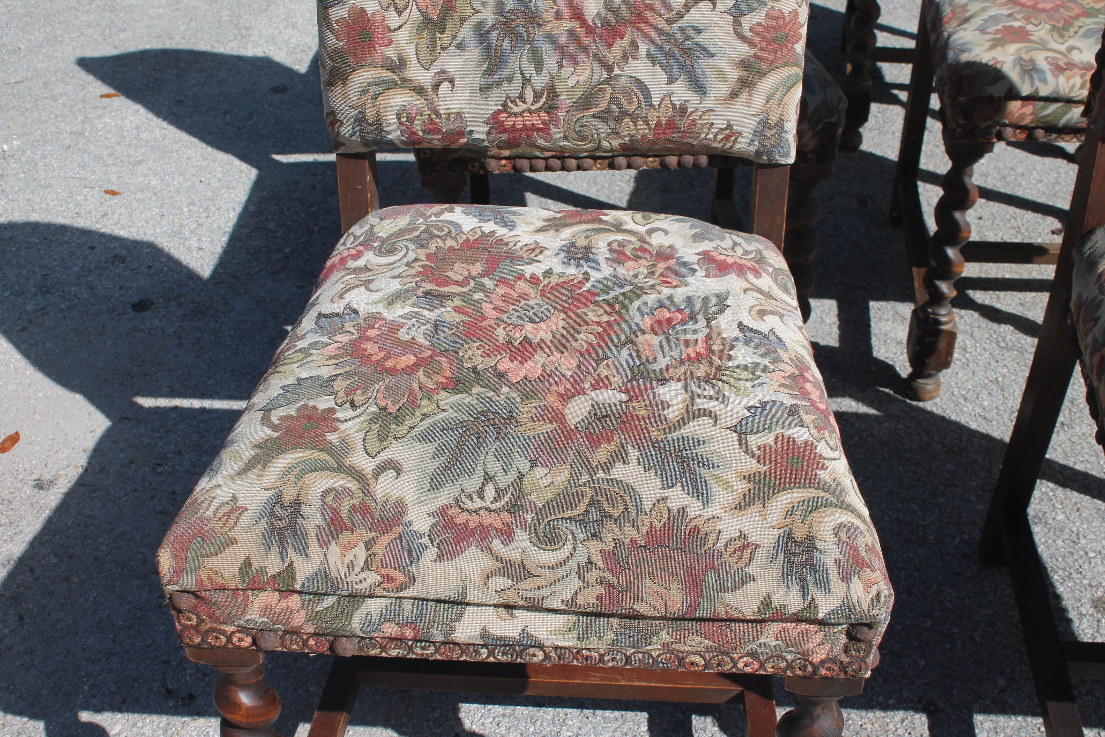 19thc Set of 6 French Louis XIV Carved Oak Tall Back Dining Chairs For Sale 3