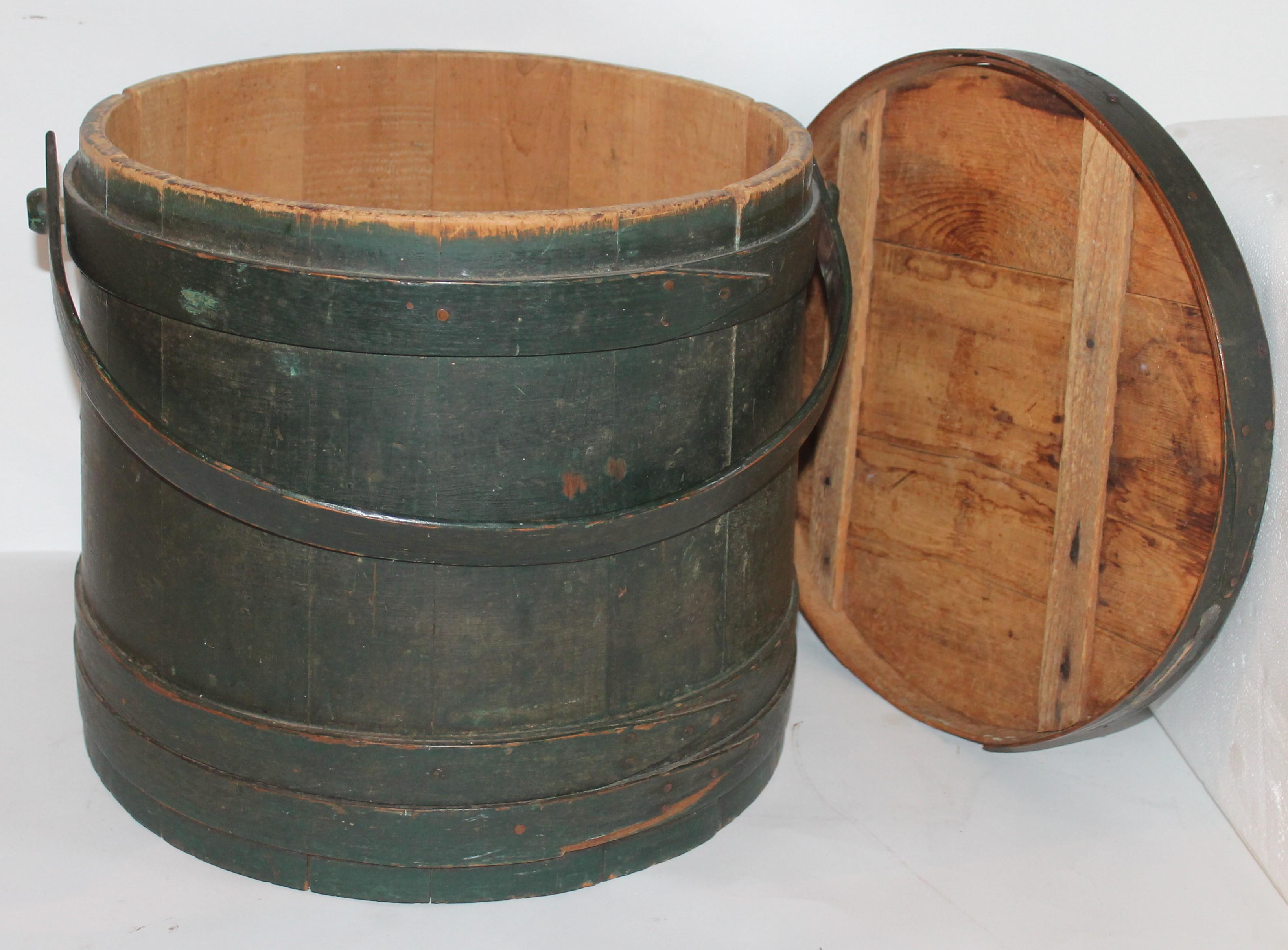 Country 19th Century Set of 2 Original Green Painted Firkins