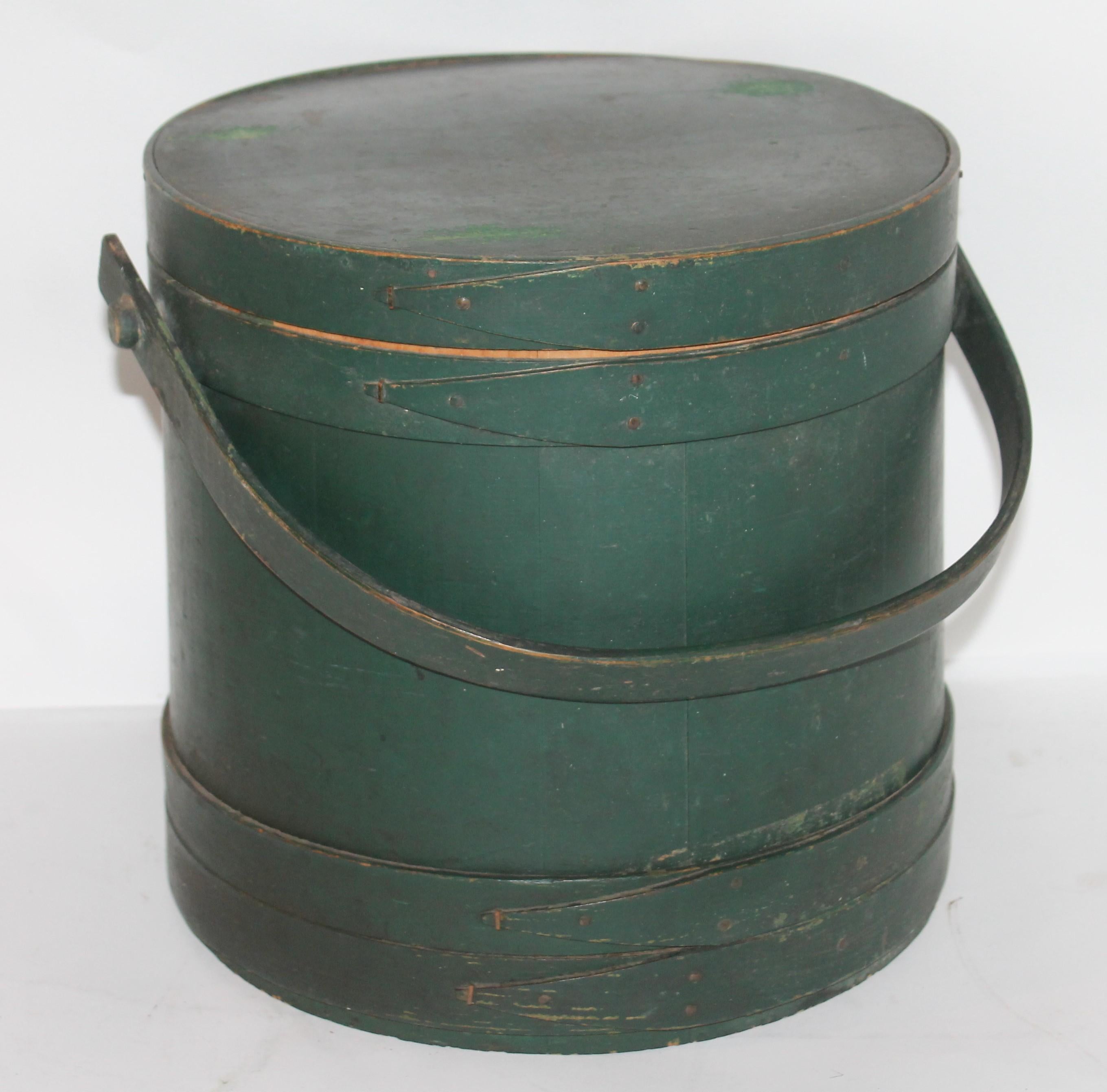 Hand-Painted 19th Century Set of 2 Original Green Painted Firkins