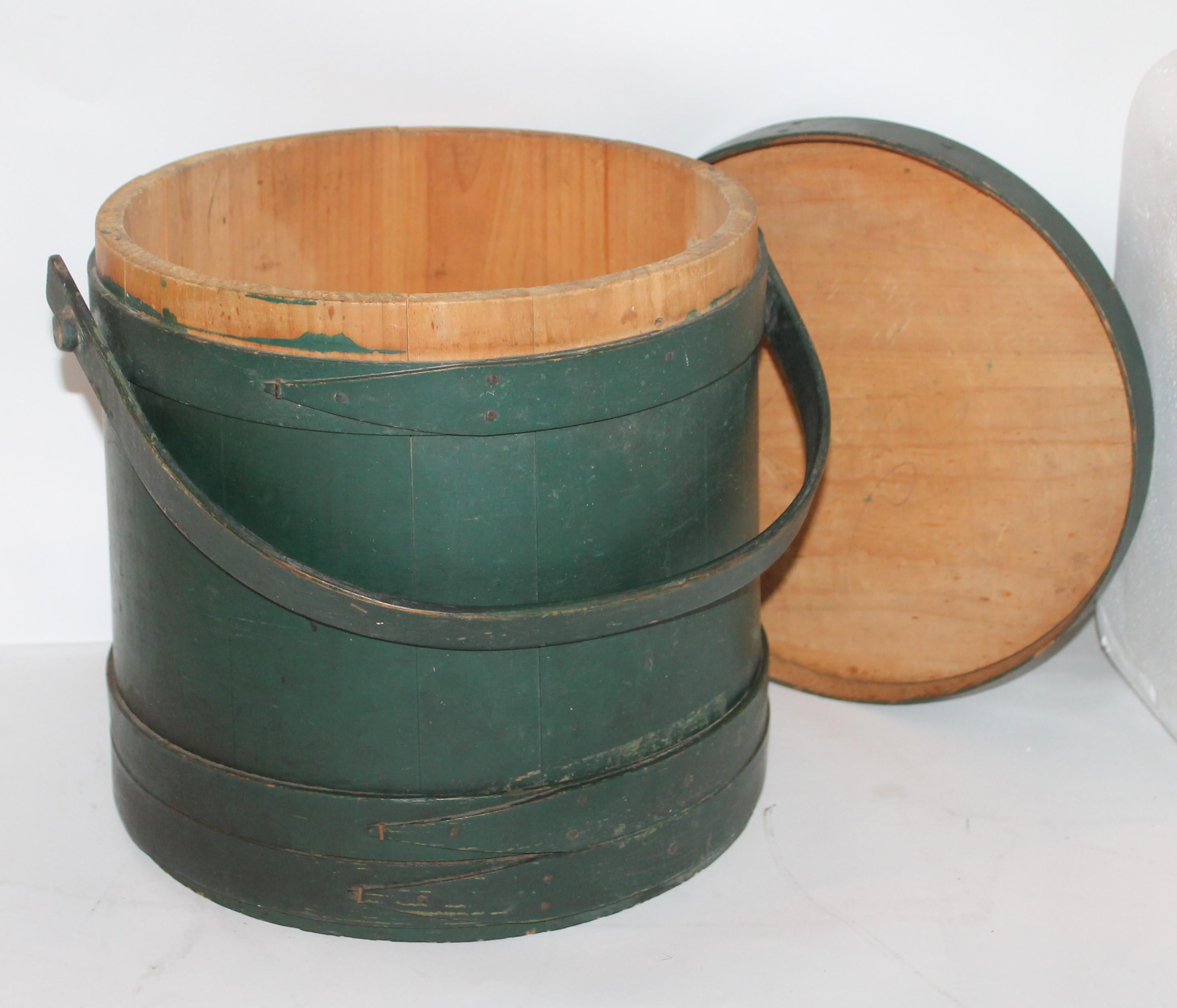 19th Century Set of 2 Original Green Painted Firkins In Good Condition In Los Angeles, CA