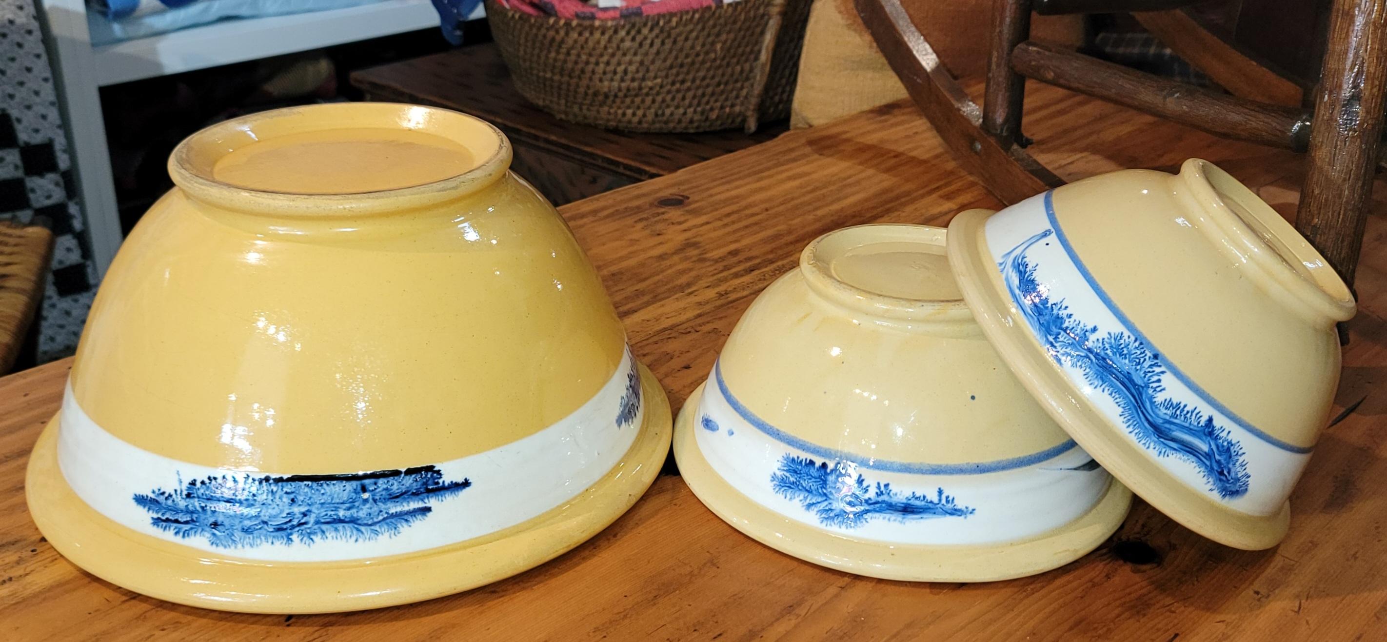 19thc Set of  Three Yellow Ware Bowls