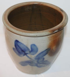 19thc Shenfelter Tulip Cobalt Blue 1 Galon Crock