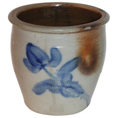 19thc Shenfelter Tulip Cobalt Blue 1 Galon Crock