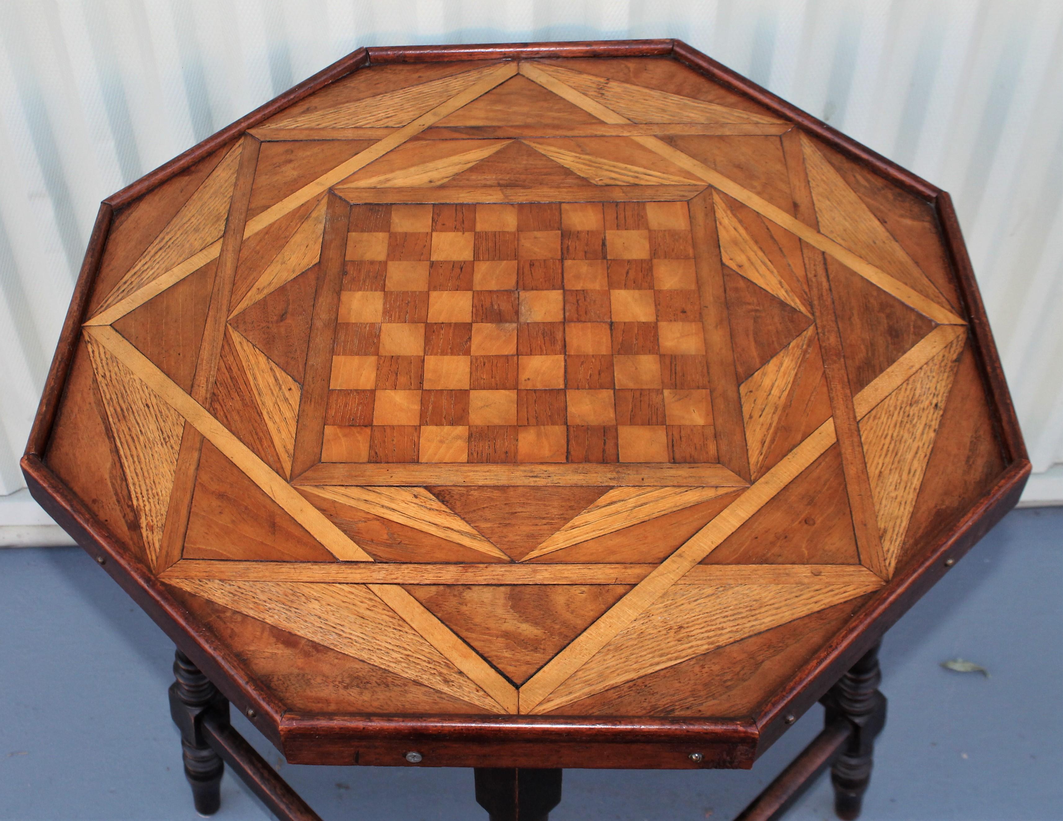 Adirondack 19th Century Side Table with Inlaid Game Board Top