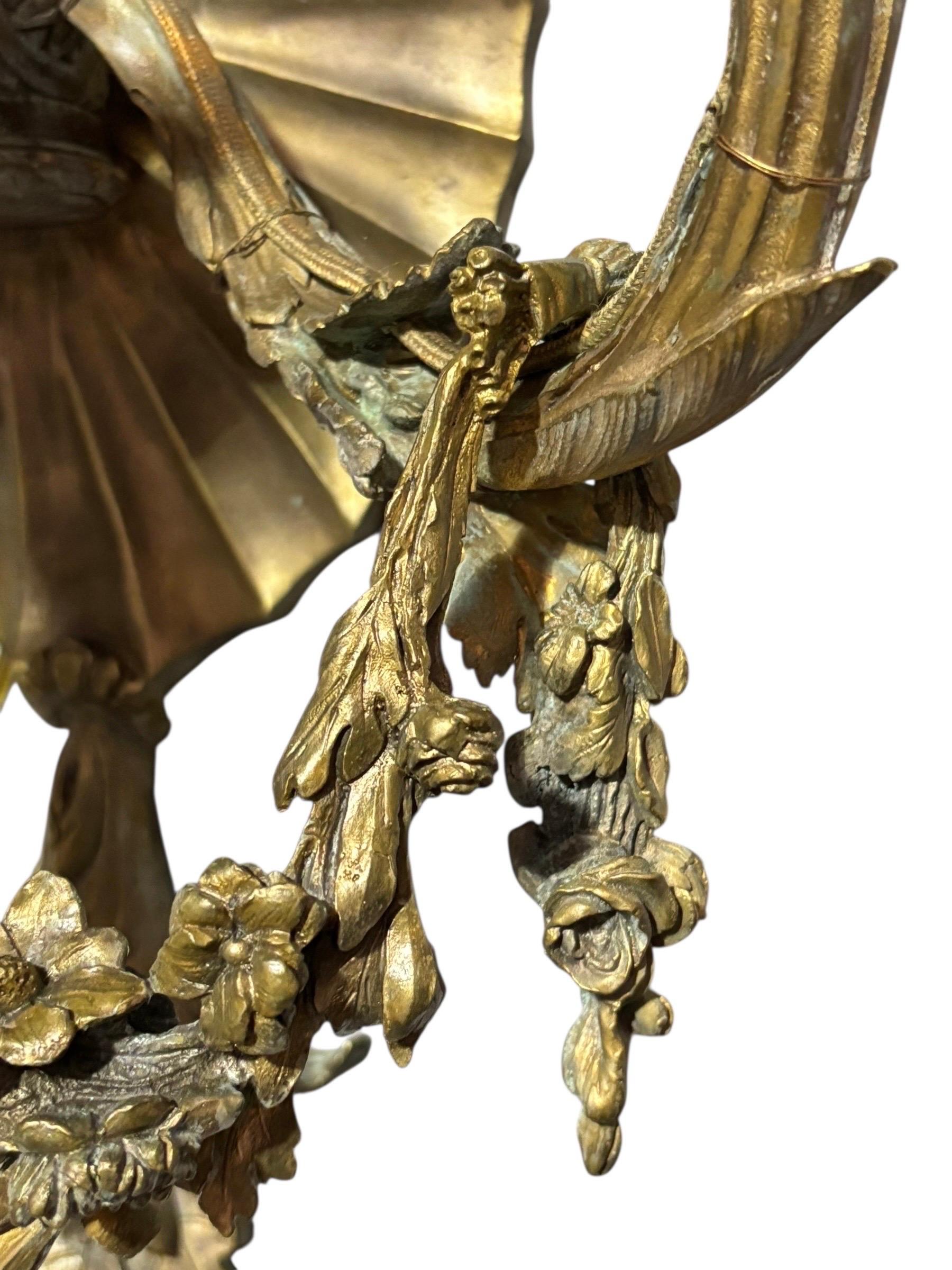 19thC Signed Barbedienne Three Arm Sconces, a Pair In Good Condition For Sale In Sarasota, FL