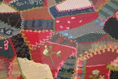 19thc Signed & Dated 1890 Velvet Crazy Quilt