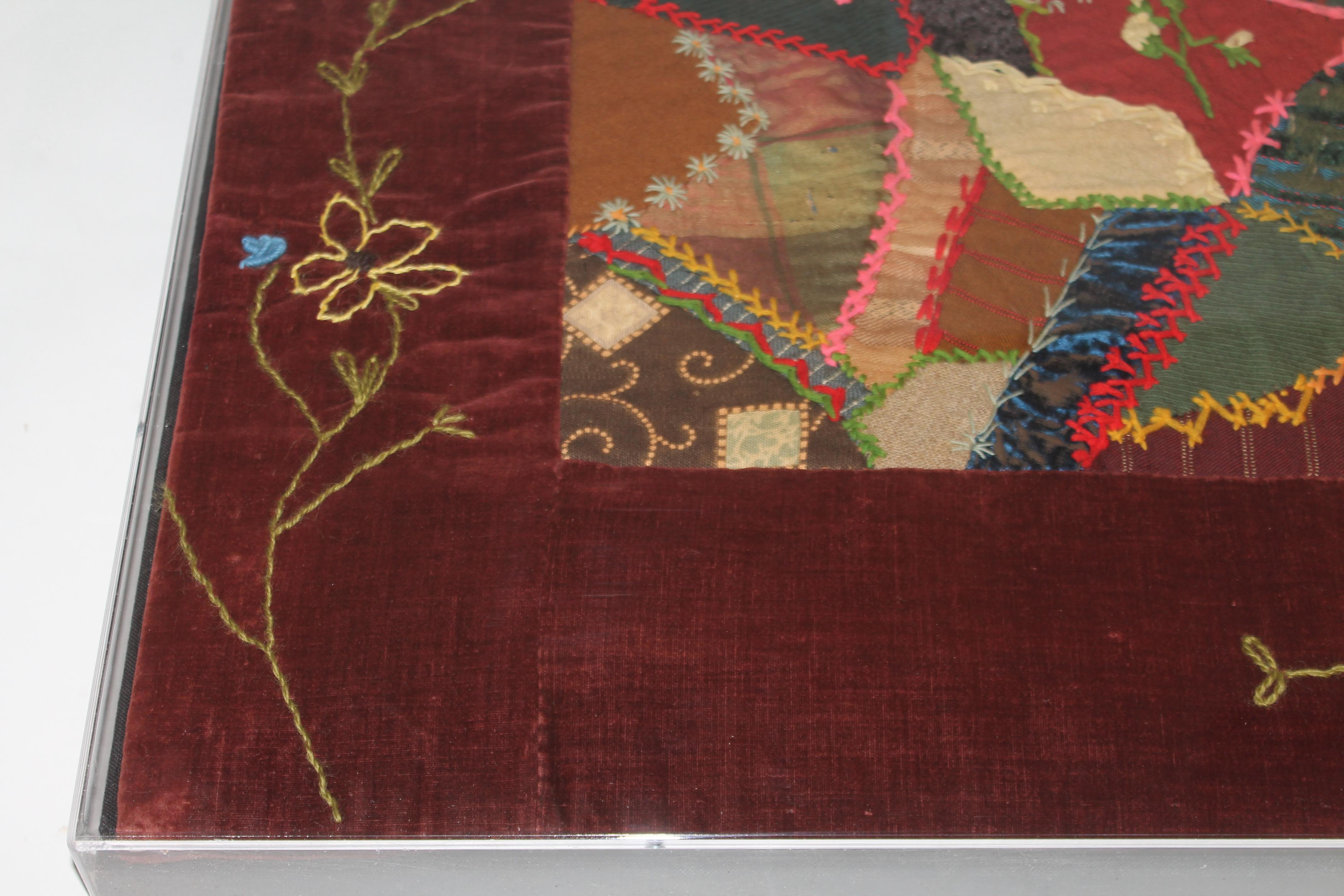 19thc Signed & Dated 1890 Velvet Crazy Quilt In Good Condition In Los Angeles, CA