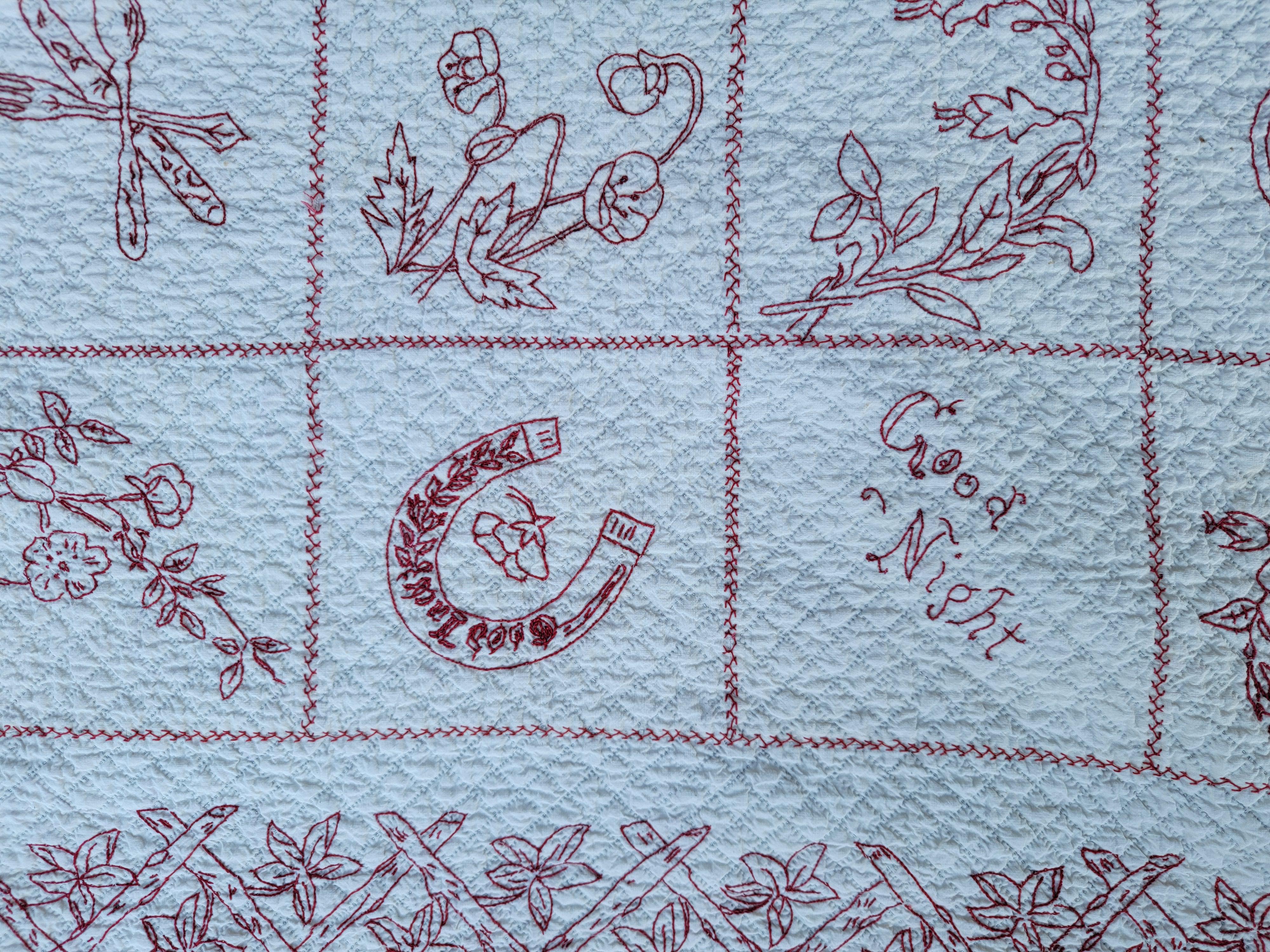 American 19th C Signed & Dated 1898 Embroidered Sampler Quilt For Sale