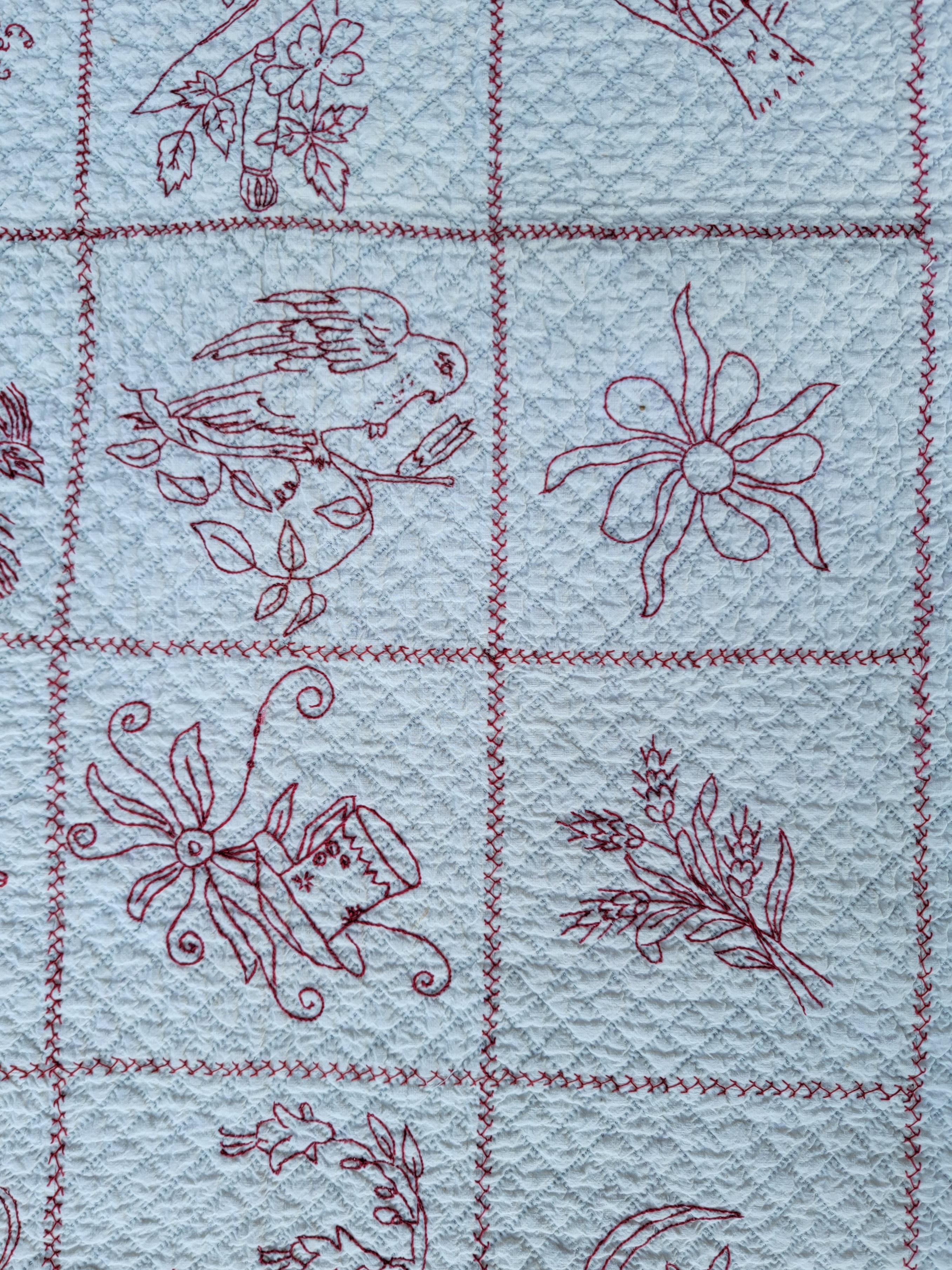 Hand-Crafted 19th C Signed & Dated 1898 Embroidered Sampler Quilt For Sale