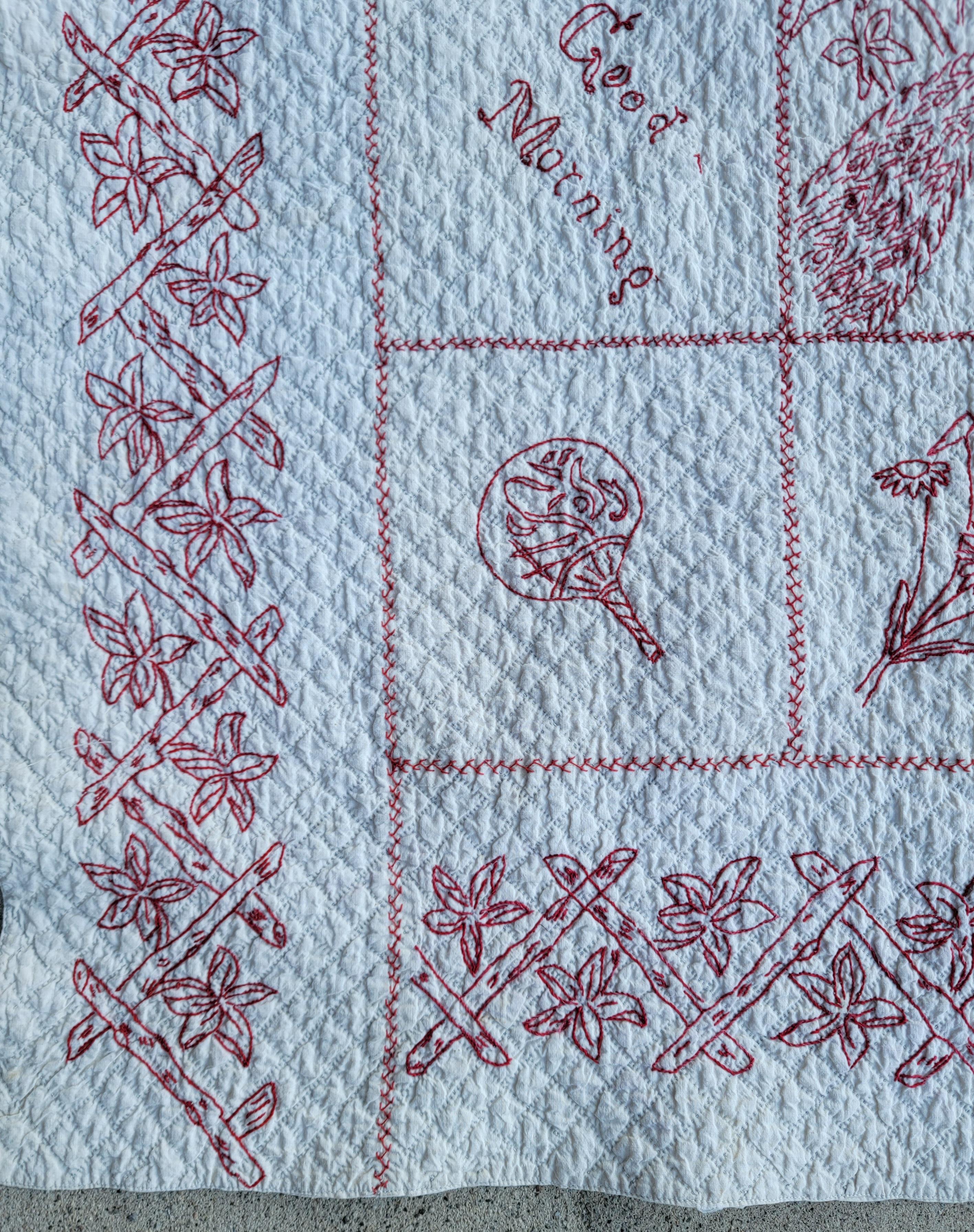 Cotton 19th C Signed & Dated 1898 Embroidered Sampler Quilt For Sale
