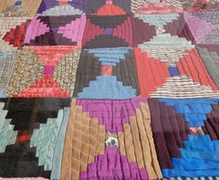 19thc Silk & Velvet Mini Log Cabin-Hour Glass Doll Quilt