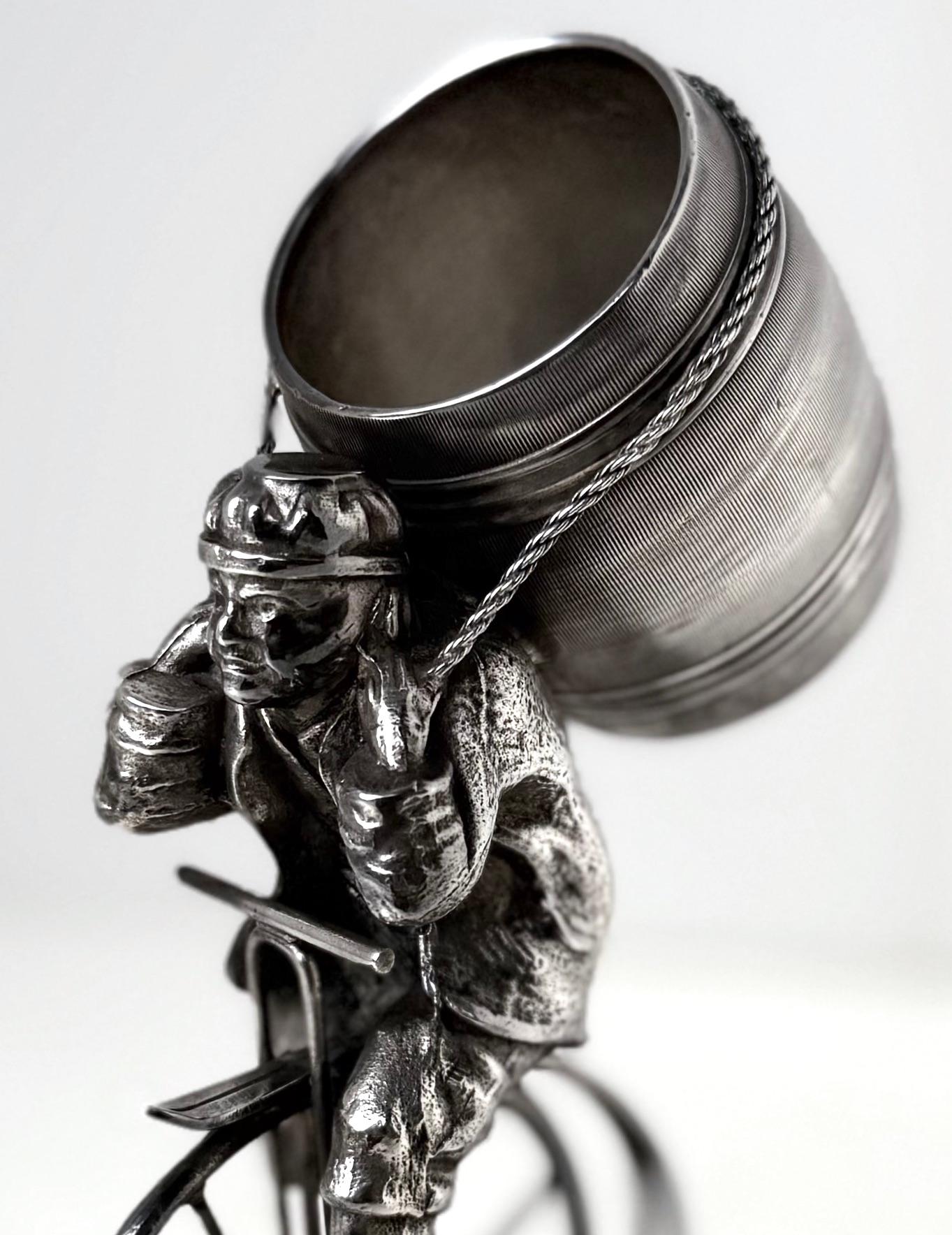 Cast 19thC. Silver Plated Victorian Figural Toothpick Holder By James Tufts, Boston For Sale