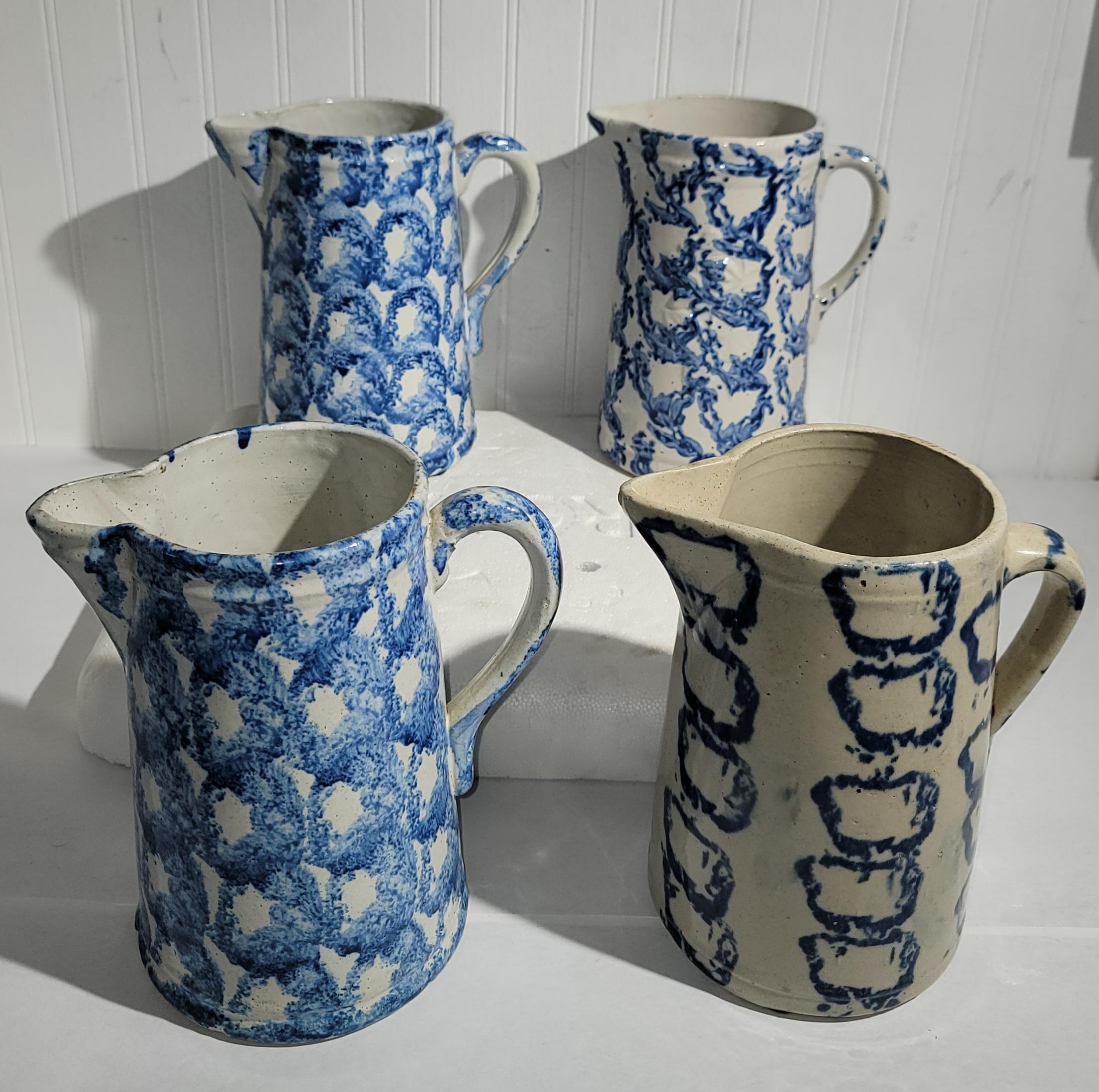 Country 19Thc Smoke Rig Sponge Ware Pitcher Collection of Four Pichers For Sale