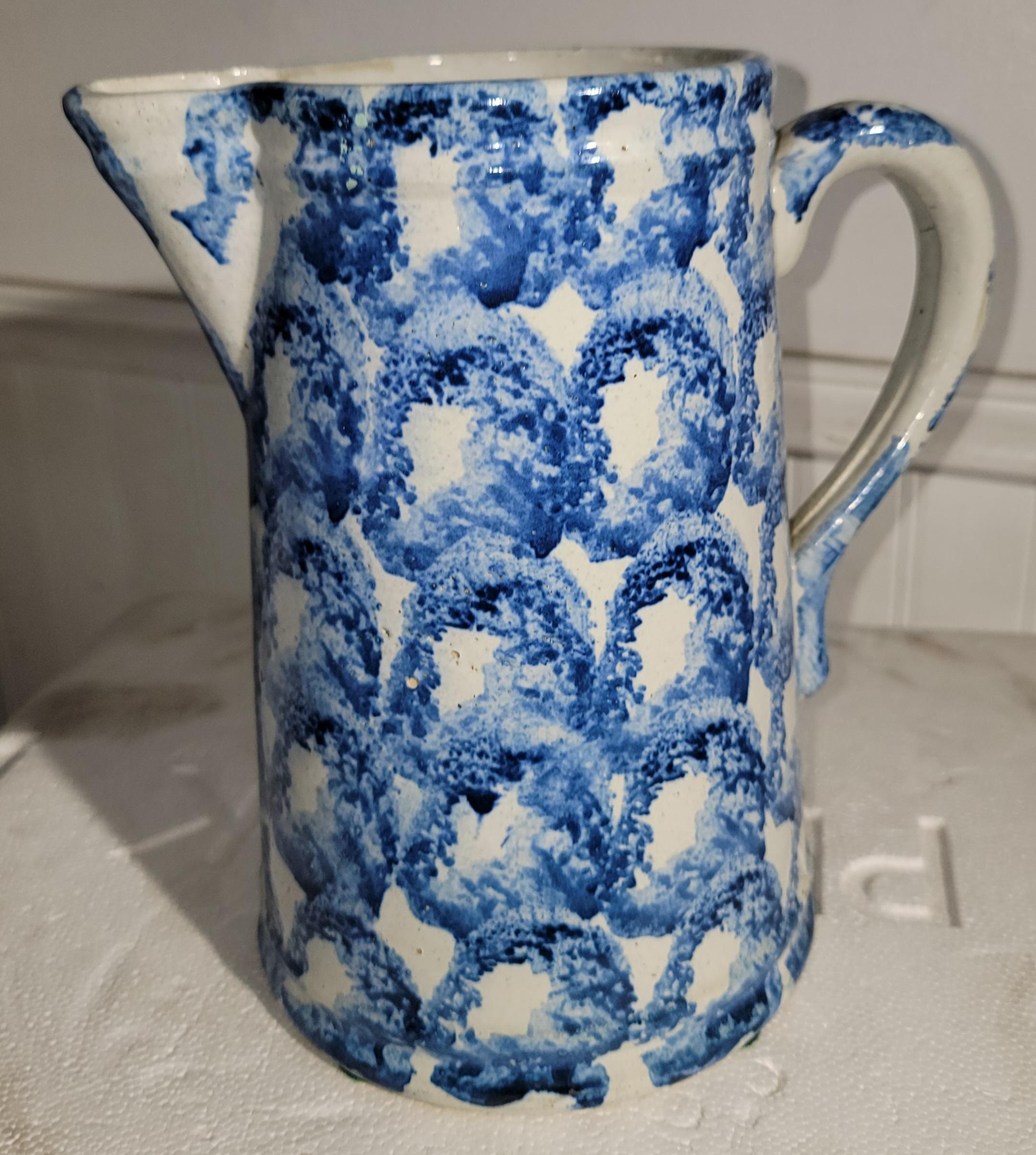 19th Century 19Thc Smoke Rig Sponge Ware Pitcher Collection of Four Pichers For Sale