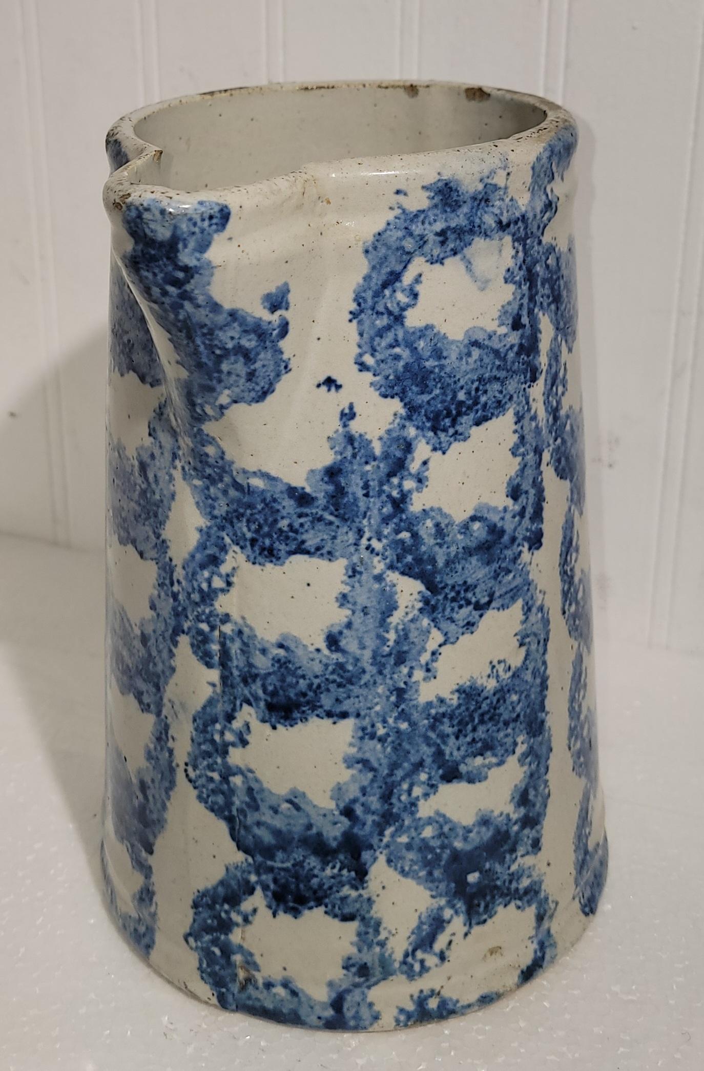 19th Century 19Thc Smoke Ring Pattern  Sponge Ware Pitcher For Sale