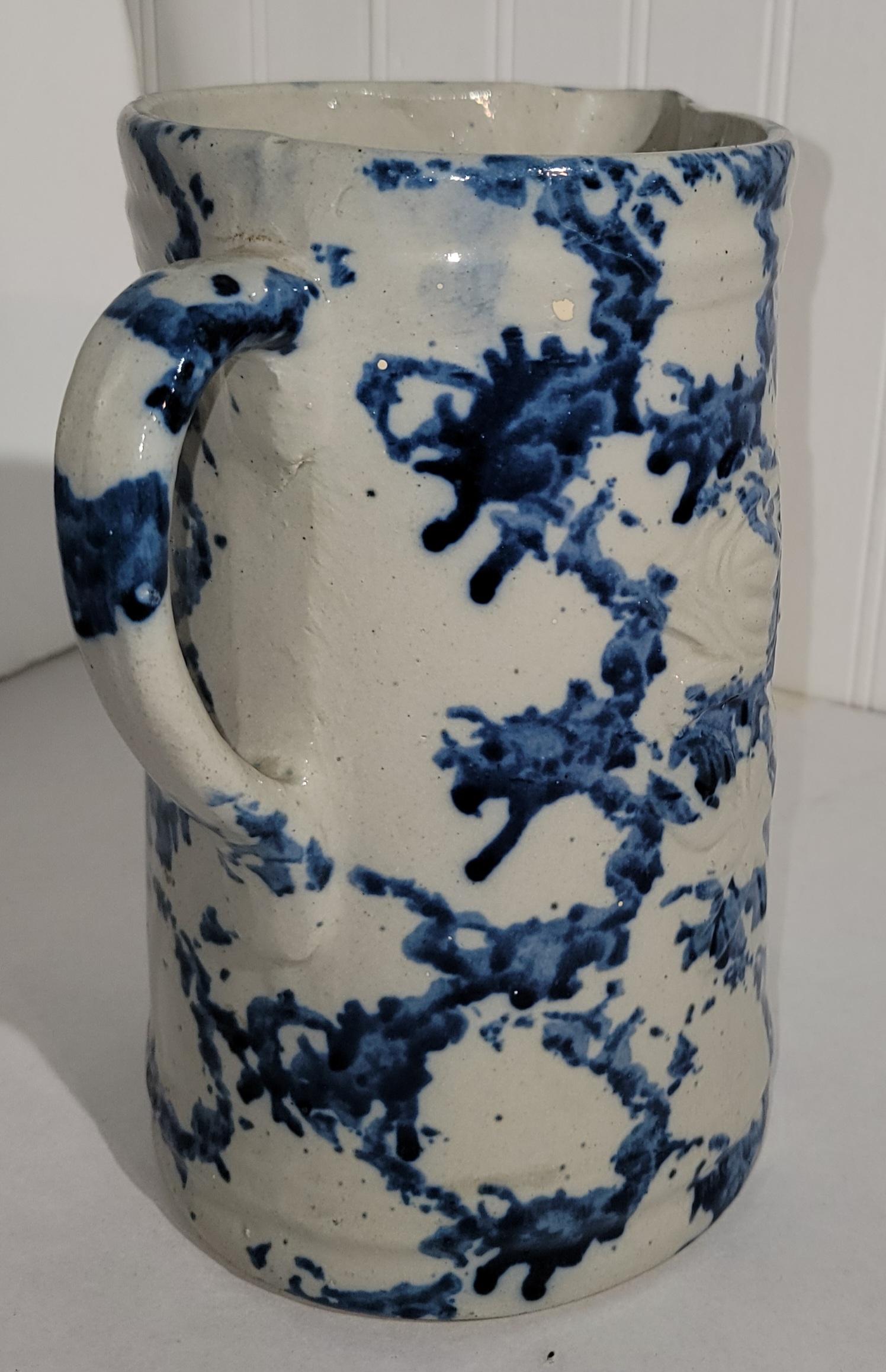 19th Century 19Thc Smoke Ring Pattern  Sponge Ware Pitcher For Sale