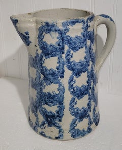 Antique 19Thc Smoke Ring Pattern  Sponge Ware Pitcher