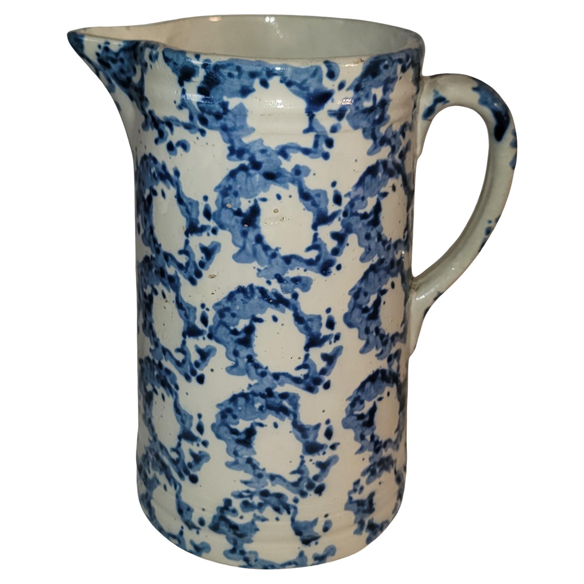 19thc Smoke Ring Sponge Ware Pitcher