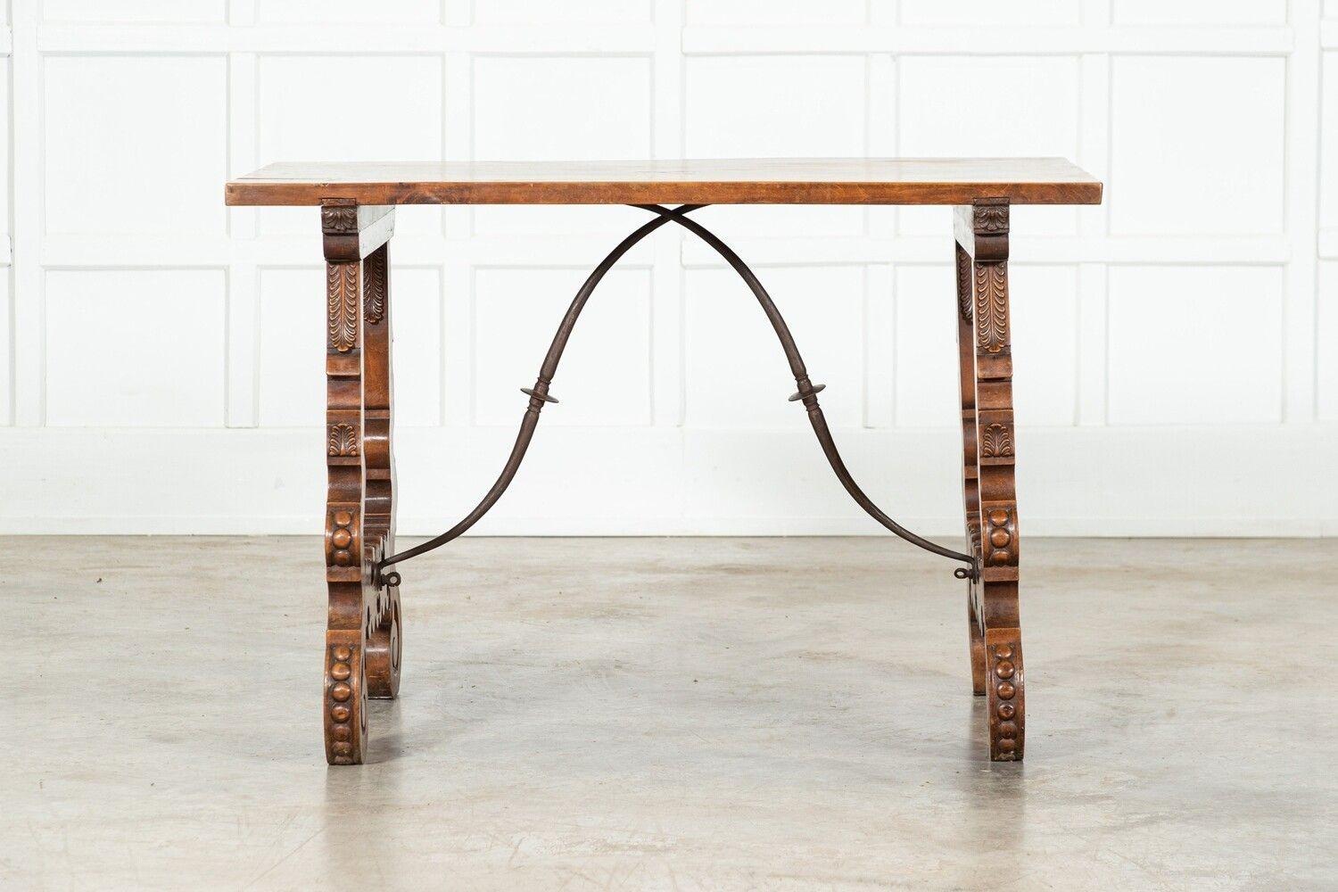 19thC Spanish Fruitwood Inlaid Trestle Table For Sale 9