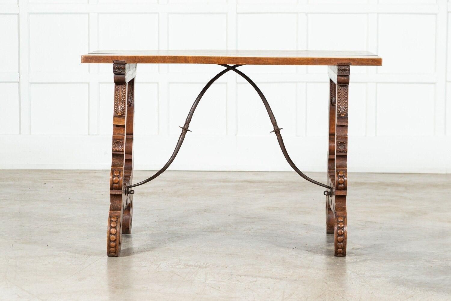 19thC Spanish Fruitwood Inlaid Trestle Table For Sale 11