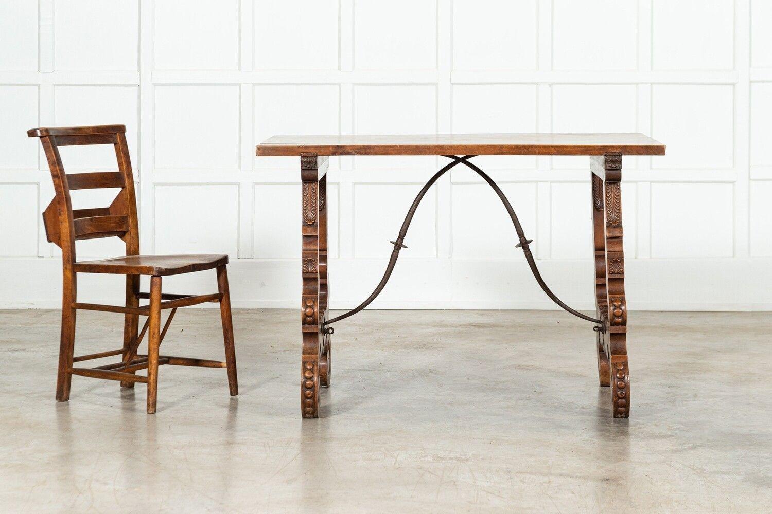 19thC Spanish Fruitwood Inlaid Trestle Table For Sale 1