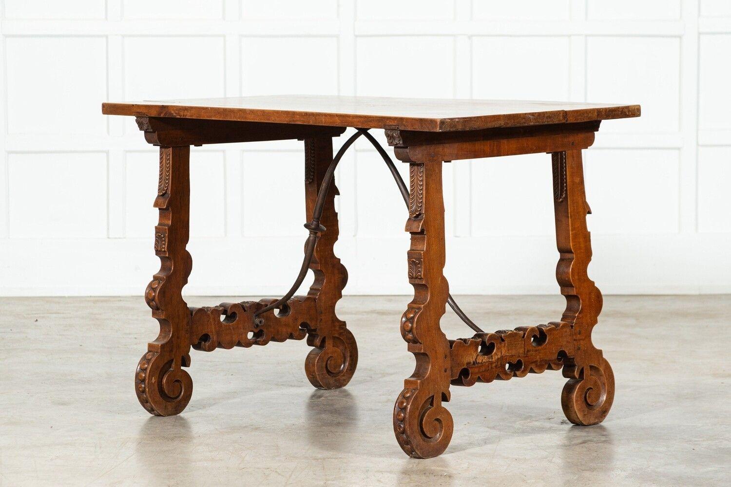 19thC Spanish Fruitwood Inlaid Trestle Table For Sale 2