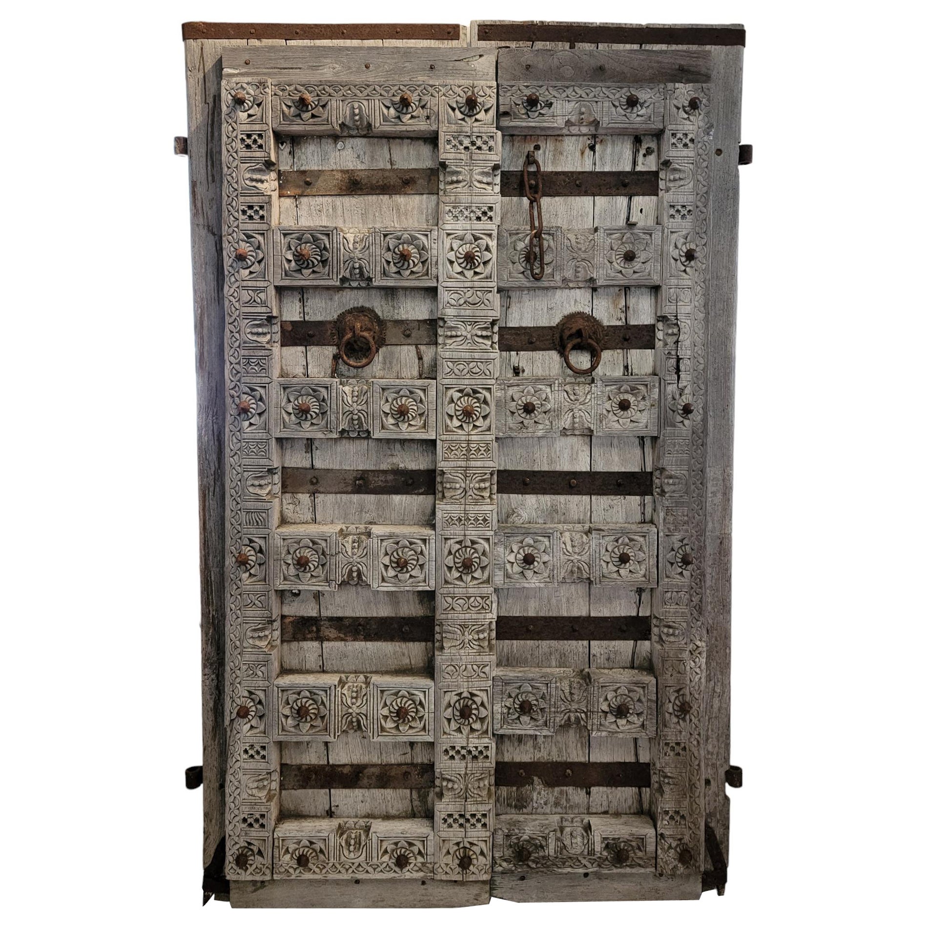 19thc Spanish Style Wooden Doors With Iron Hinges and Accents