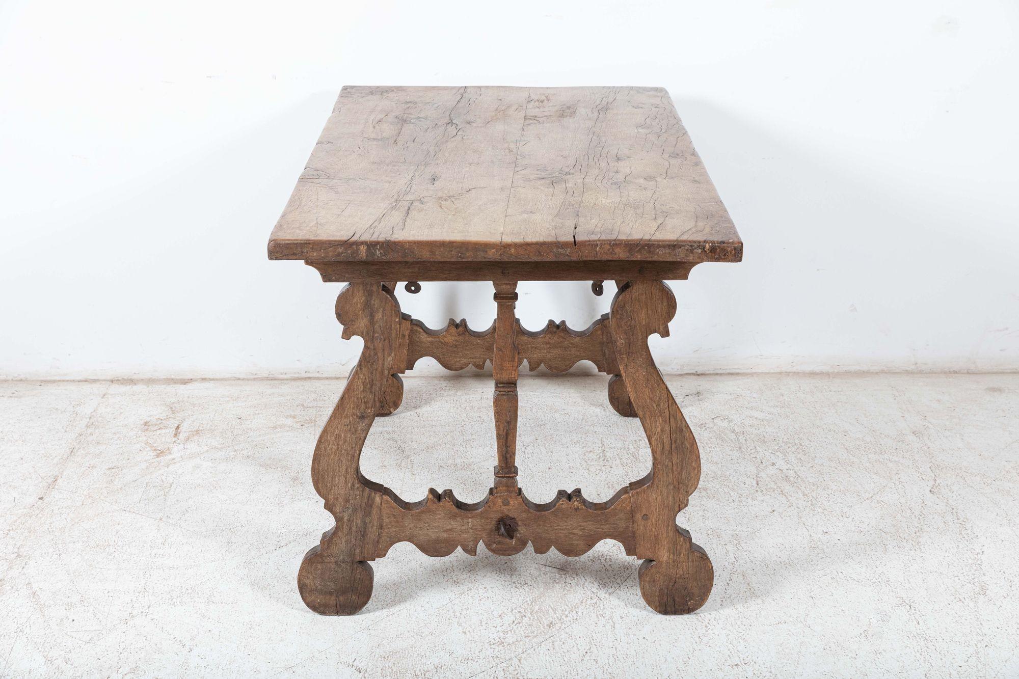 Circa 1850

19th C Spanish walnut trestle table with iron trestle supports

Excellent colour and patination

sku 1004

Measures: W127 x D78 x H79 cm.