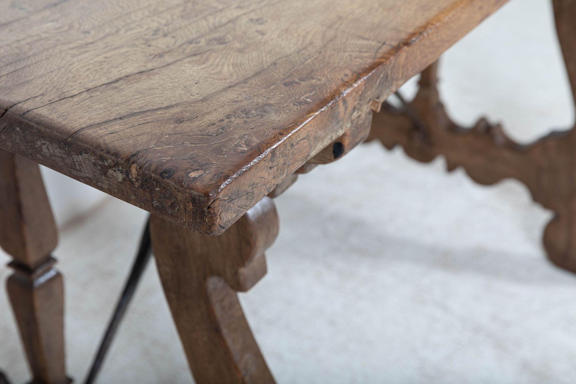 Iron 19th C Spanish Walnut Trestle Table