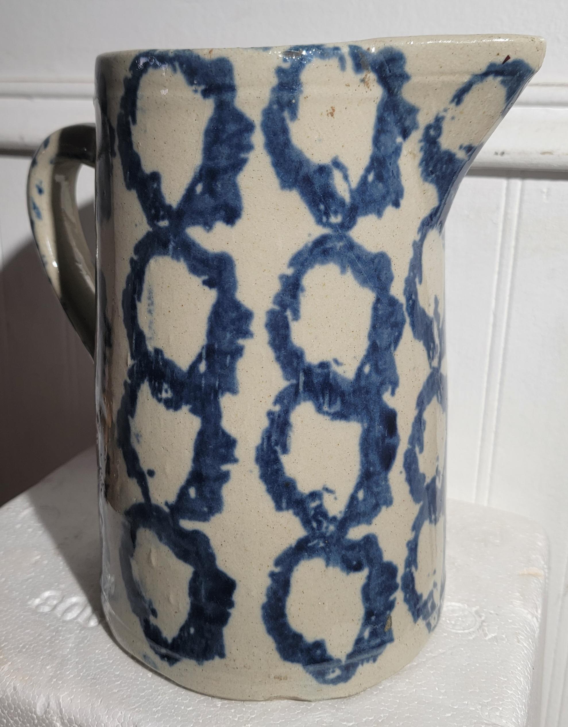 19thc Sponge ware with smoke ring pattern in blue and white. When Smoke Ring Patters are spoken of this is the typical design a thick blue smoke ring with a beautiful white background. This is the most sought after design of all the smoke ring