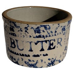 19Thc Sponge Pottery Butter Crock ( mini size )